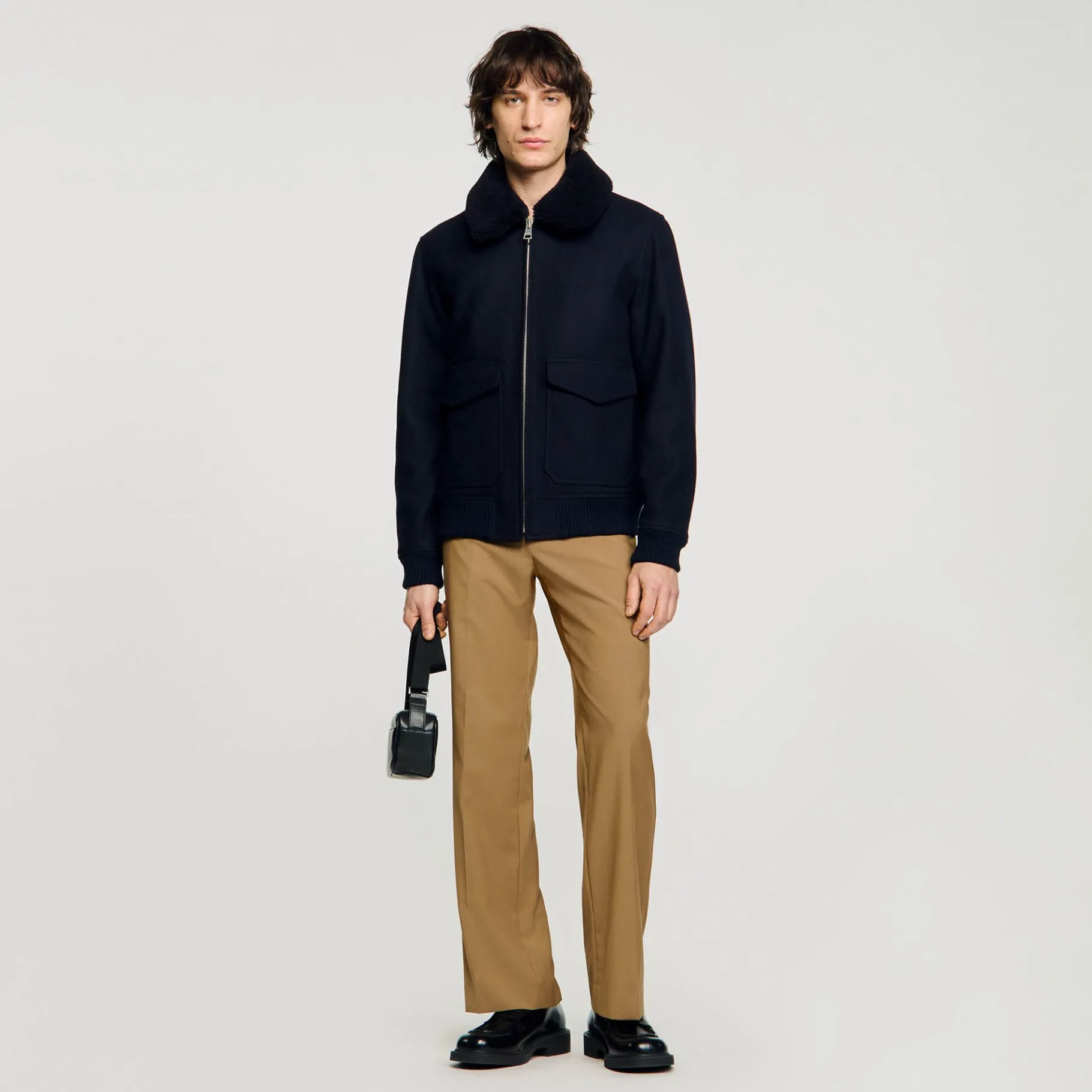 Flash Sale SANDRO Blouson Aviateur En Laine Marine