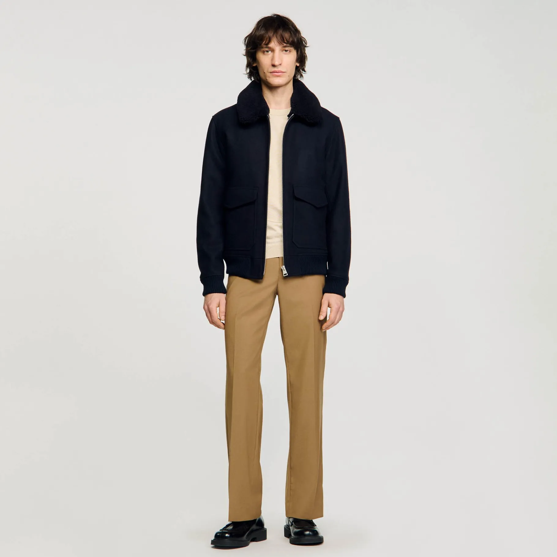 Flash Sale SANDRO Blouson Aviateur En Laine Marine