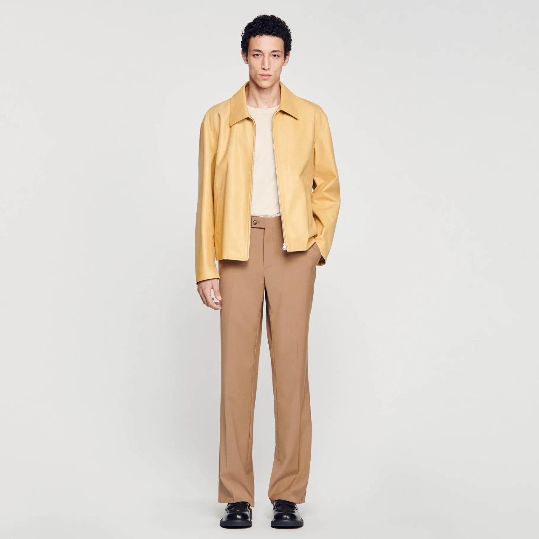 New SANDRO Blouson En Cuir Vanille