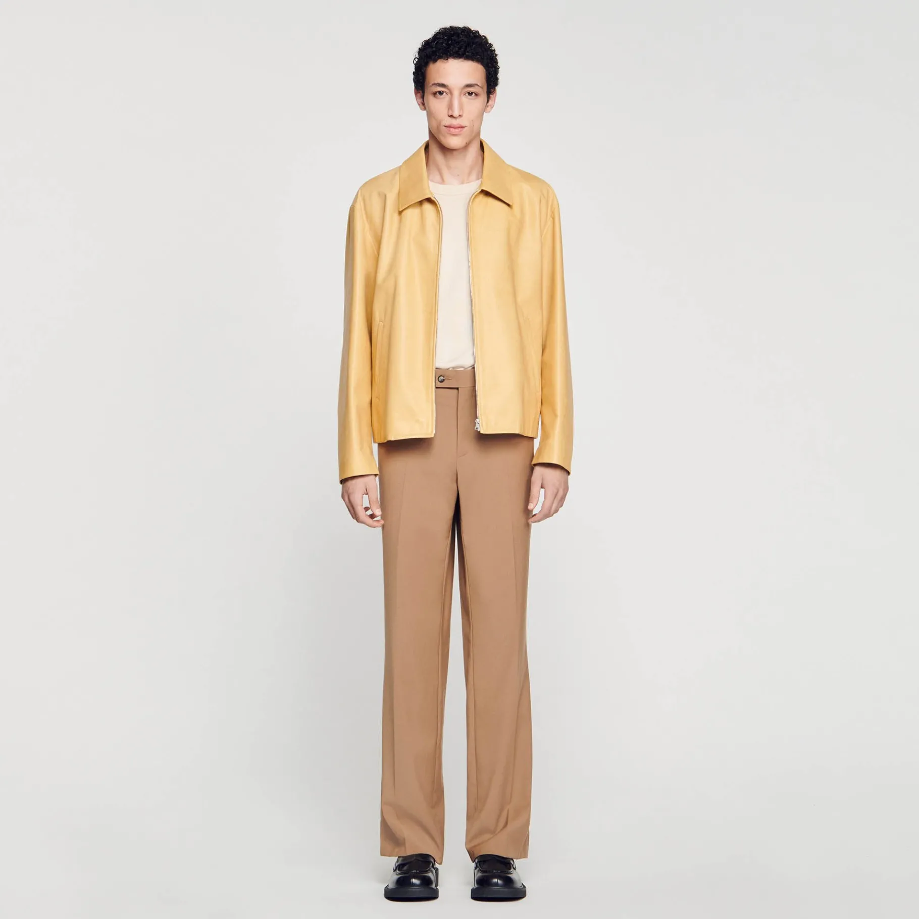 New SANDRO Blouson En Cuir Vanille