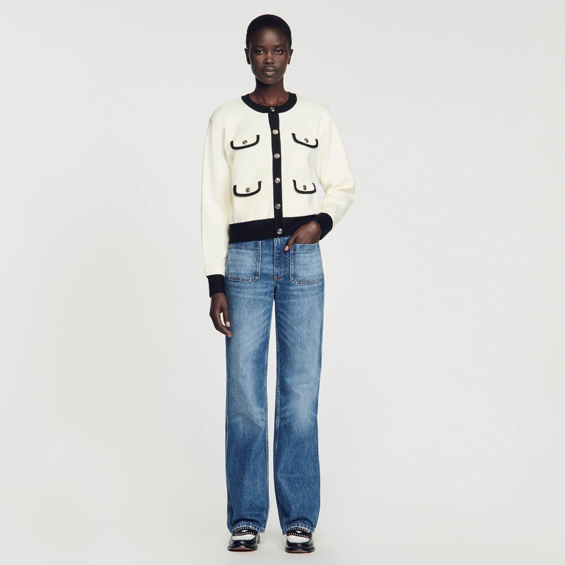Sale SANDRO Cardigan Bicolore à Boutons Ecru
