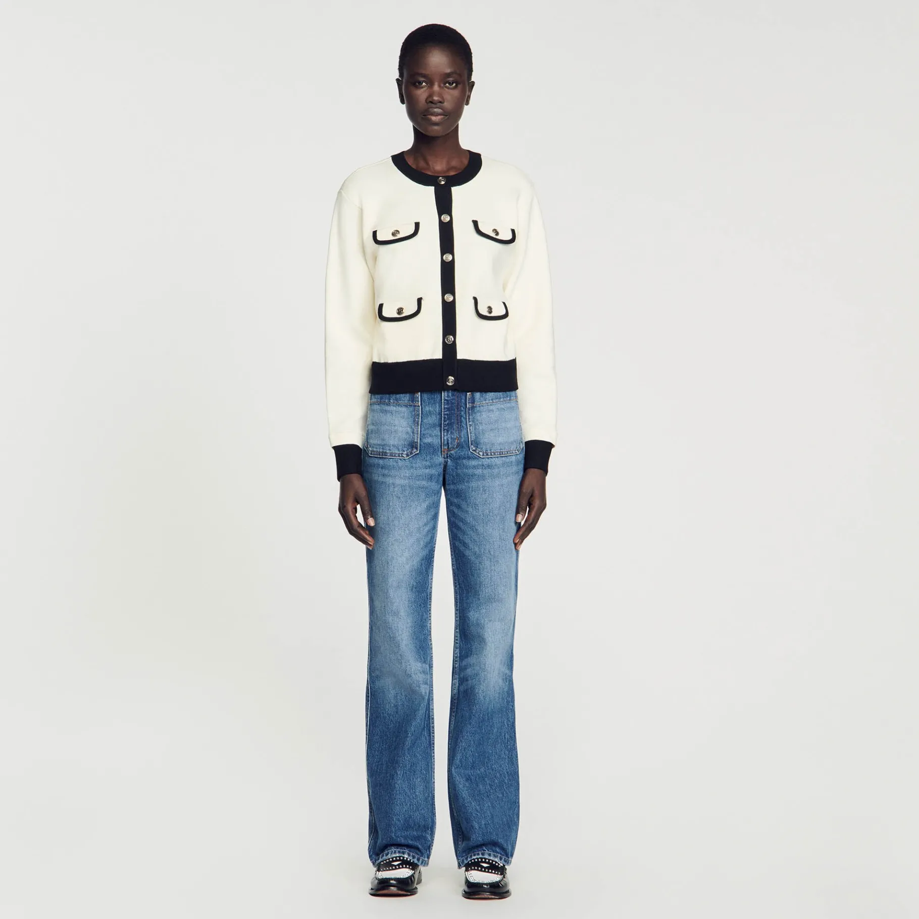 Sale SANDRO Cardigan Bicolore à Boutons Ecru
