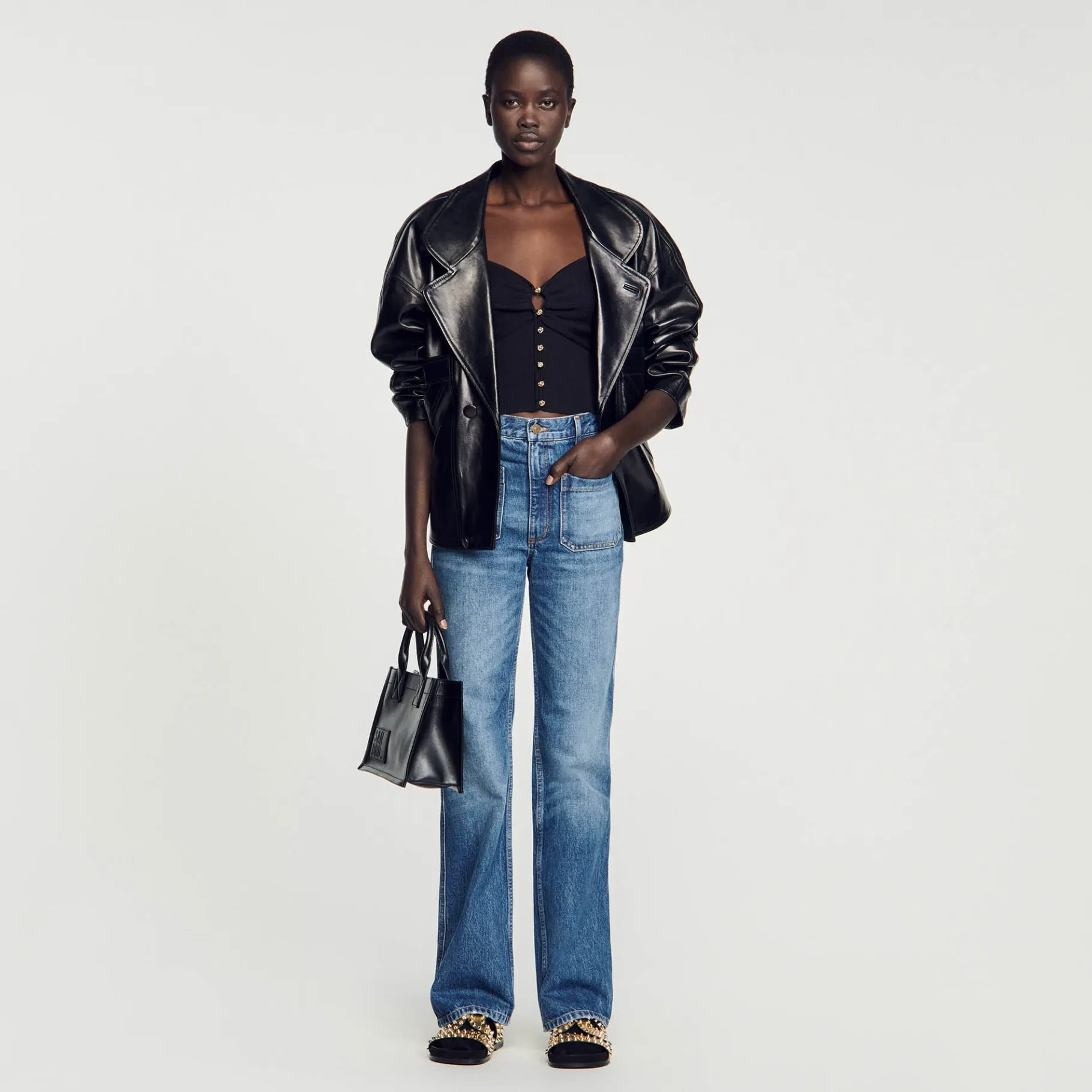 Store SANDRO Cardigan Court Côtelé Noir