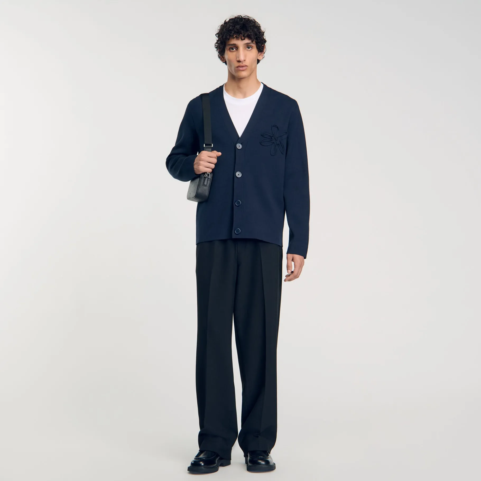Cheap SANDRO Cardigan Détail Fleur Bleu Prusse