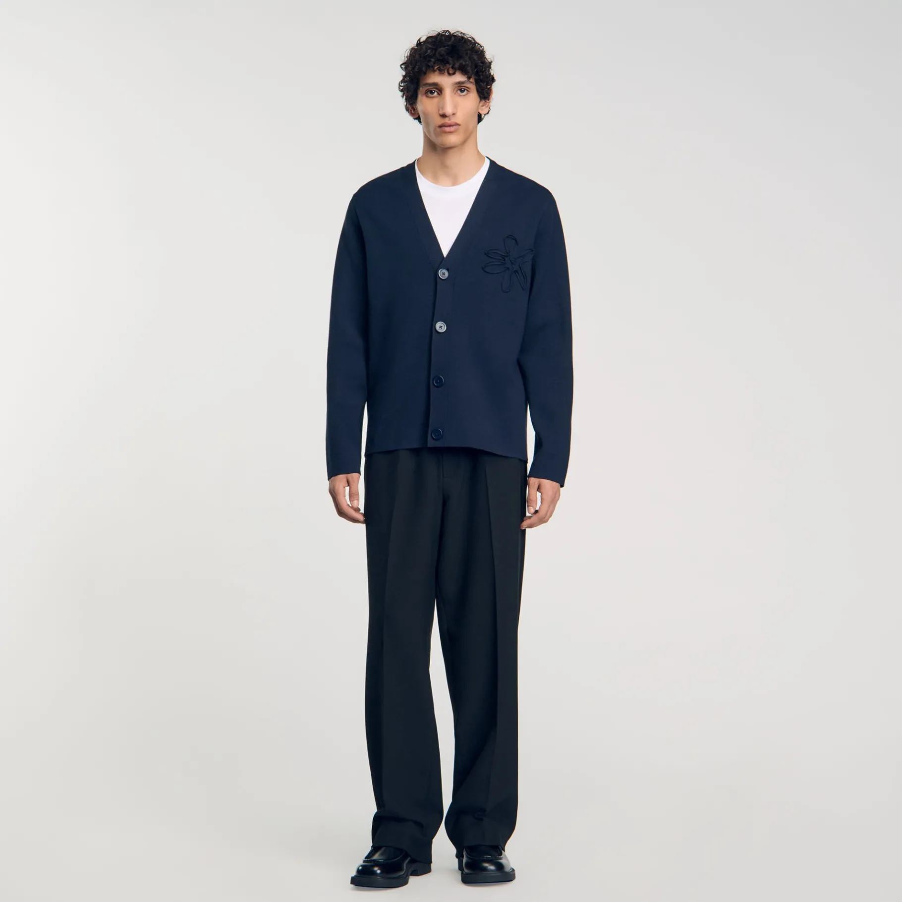 Cheap SANDRO Cardigan Détail Fleur Bleu Prusse