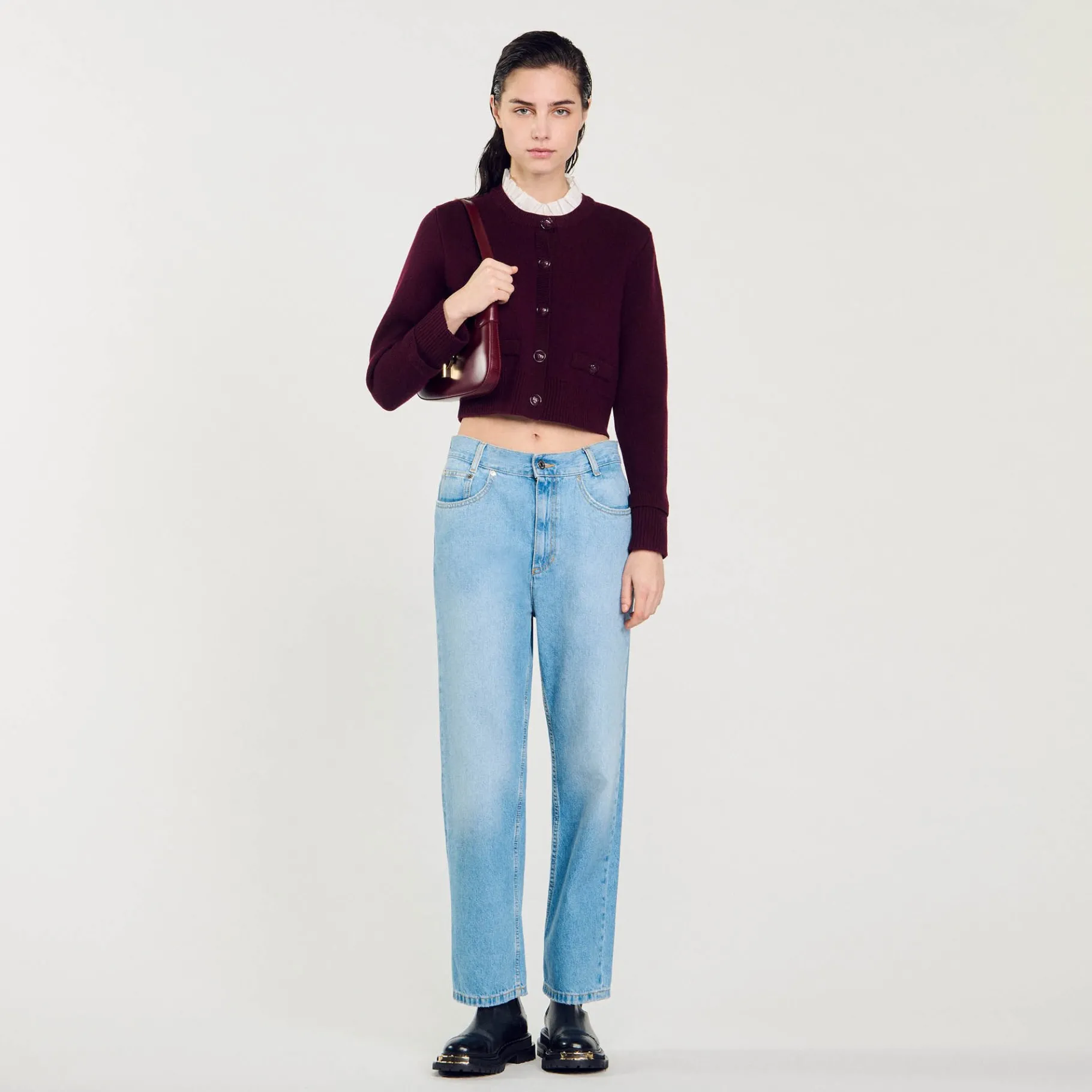Flash Sale SANDRO Cardigan En Maille à Col Amovible Bordeaux