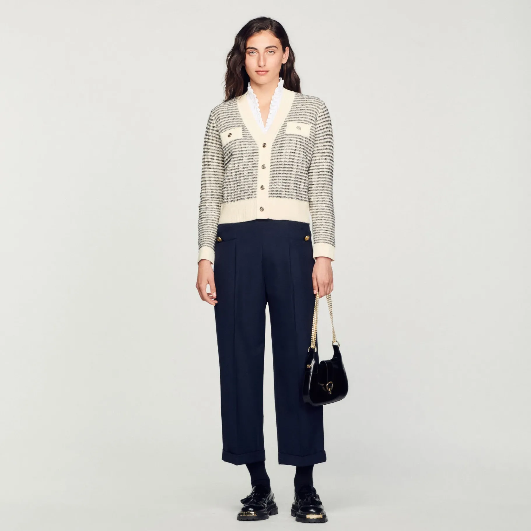 Fashion SANDRO Cardigan En Maille à Rayures Ecru