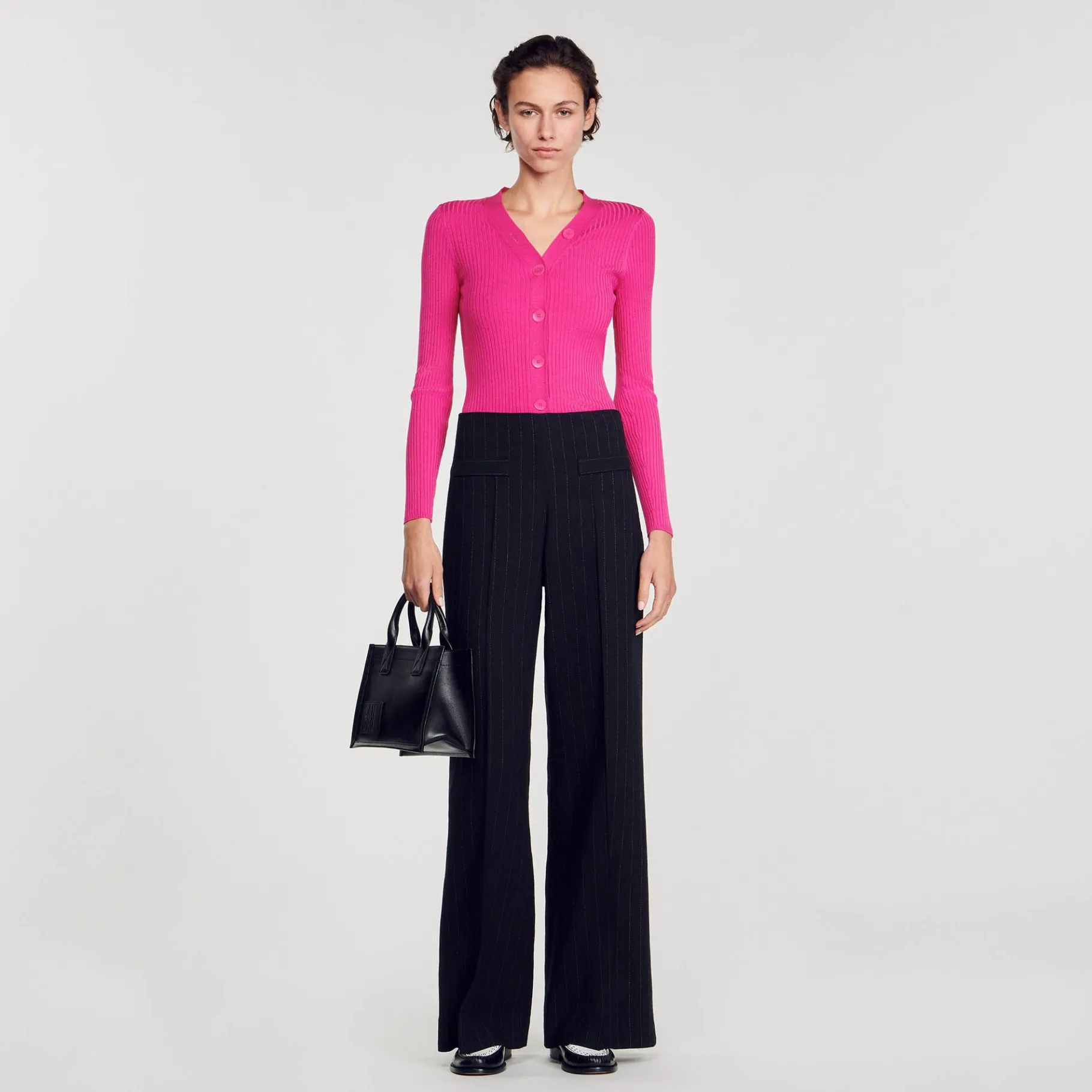 Cheap SANDRO Cardigan En Maille Côtelée Fushia