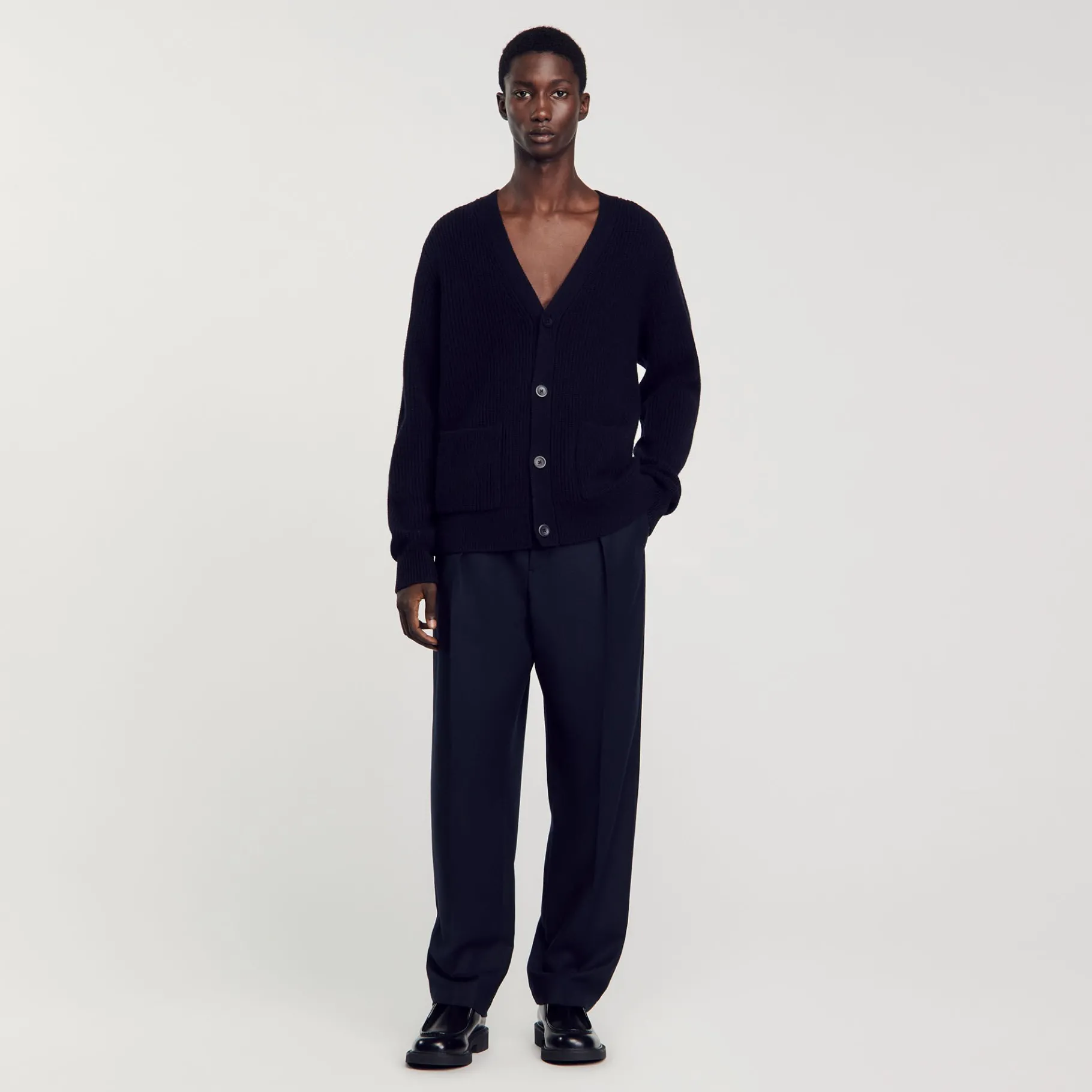 Cheap SANDRO Cardigan En Maille Côtelée Marine