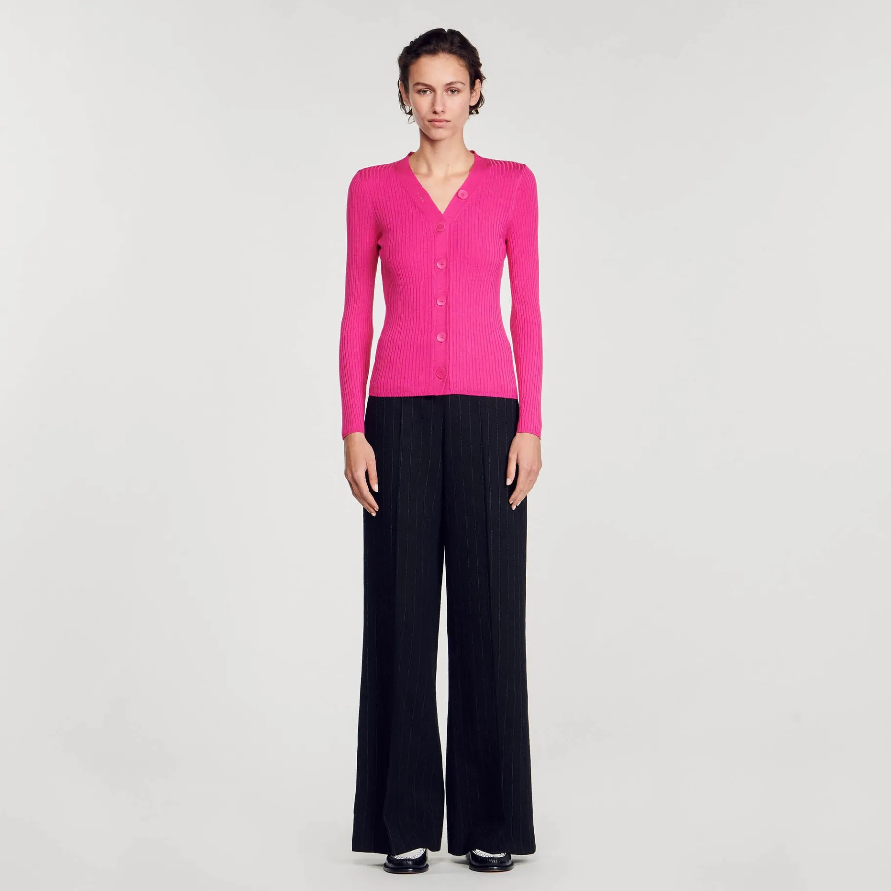Cheap SANDRO Cardigan En Maille Côtelée Fushia