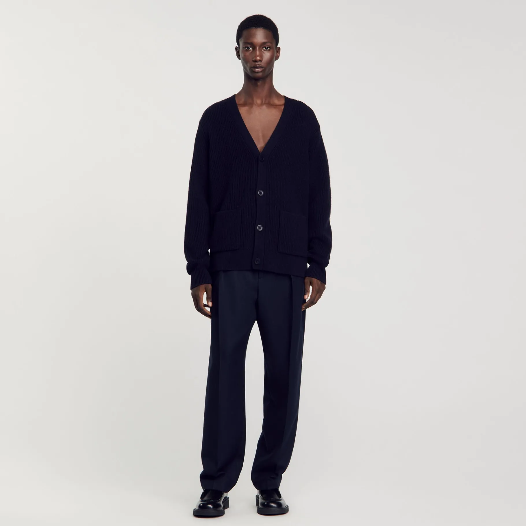 Cheap SANDRO Cardigan En Maille Côtelée Marine