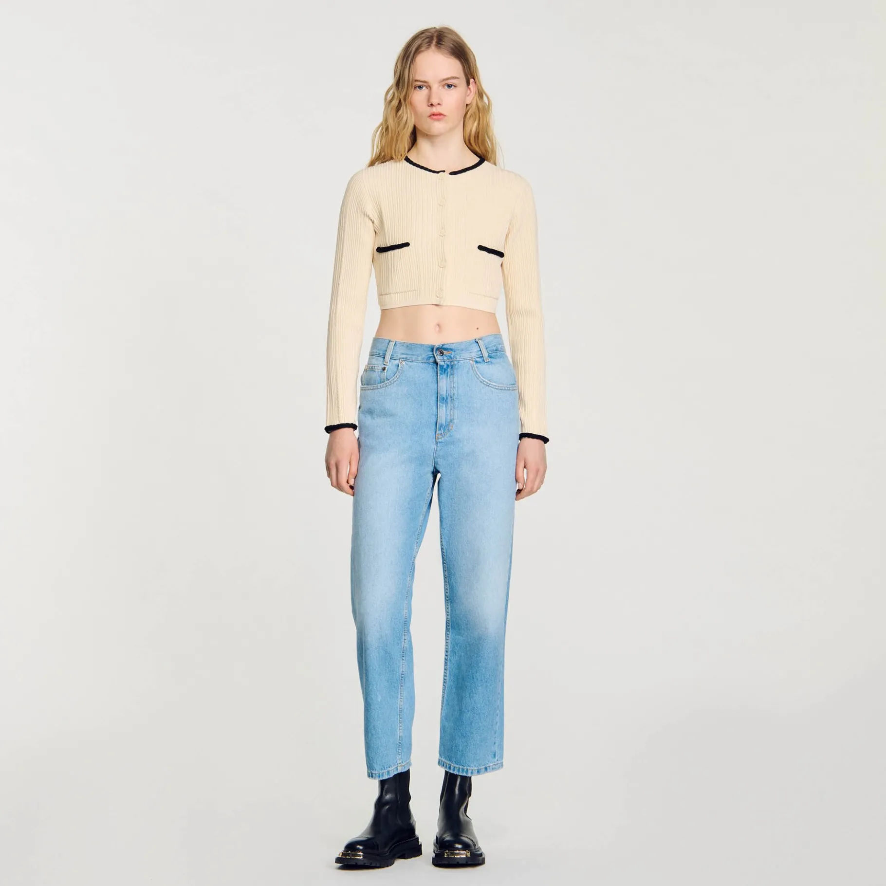 Clearance SANDRO Cardigan En Maille Pointelle Ecru