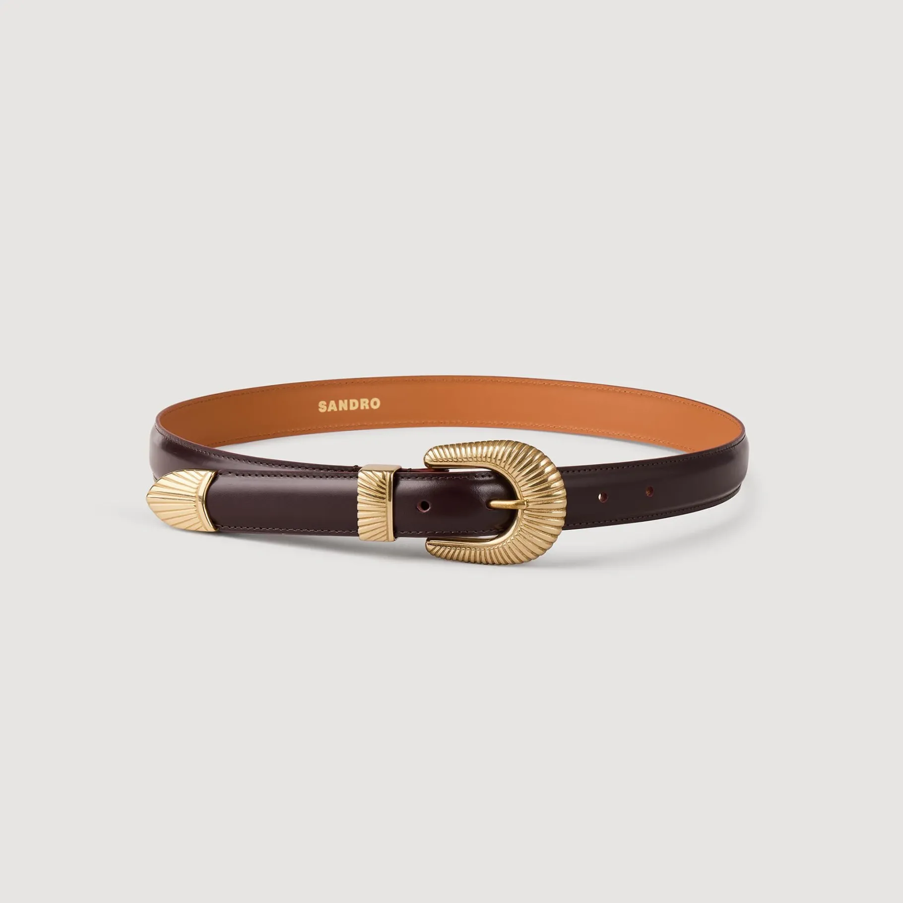 Shop SANDRO Ceinture En Cuir Bordeaux