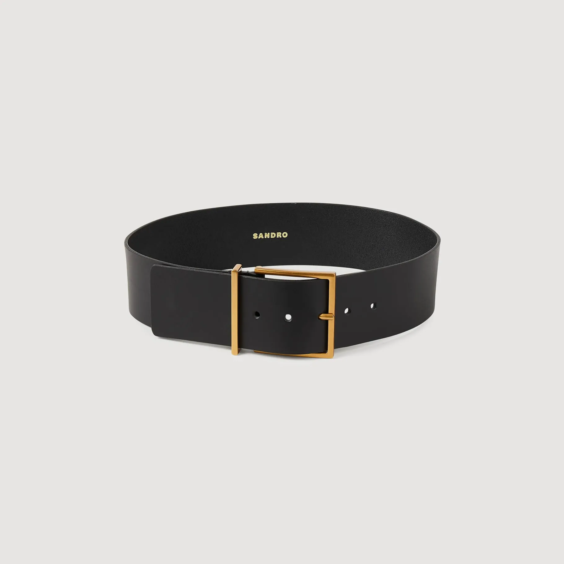 Store SANDRO Ceinture Large En Cuir Noir