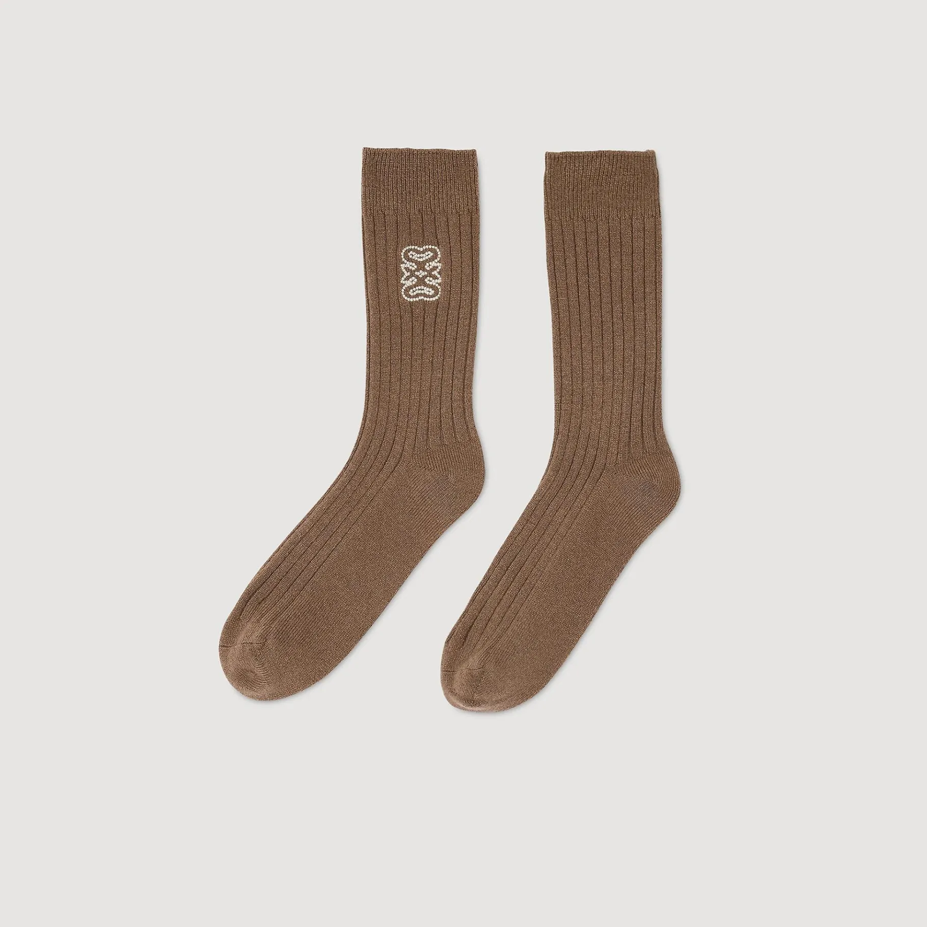 Store SANDRO Chaussettes Brodées Marron