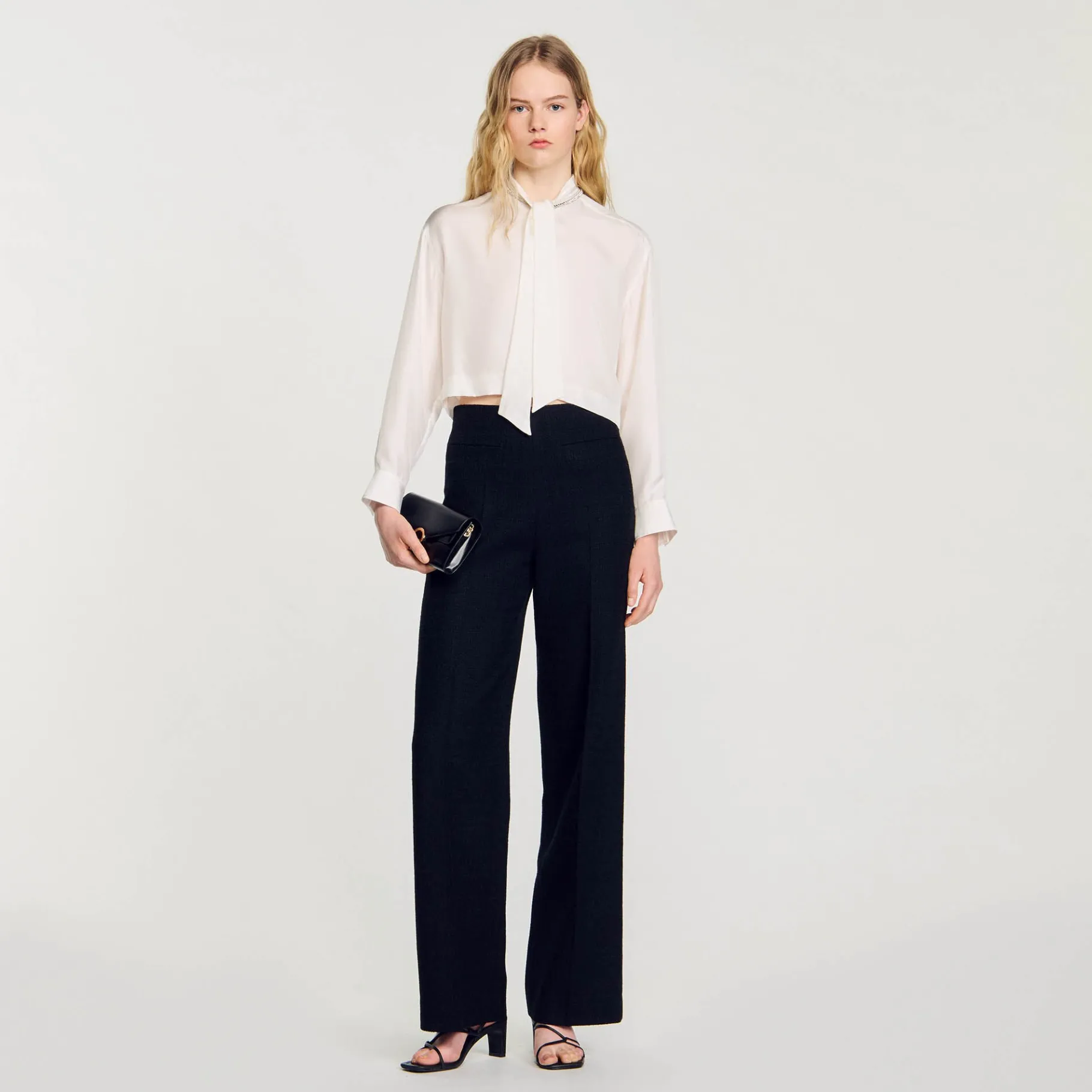 Store SANDRO Chemise Courte En Soie Ecru
