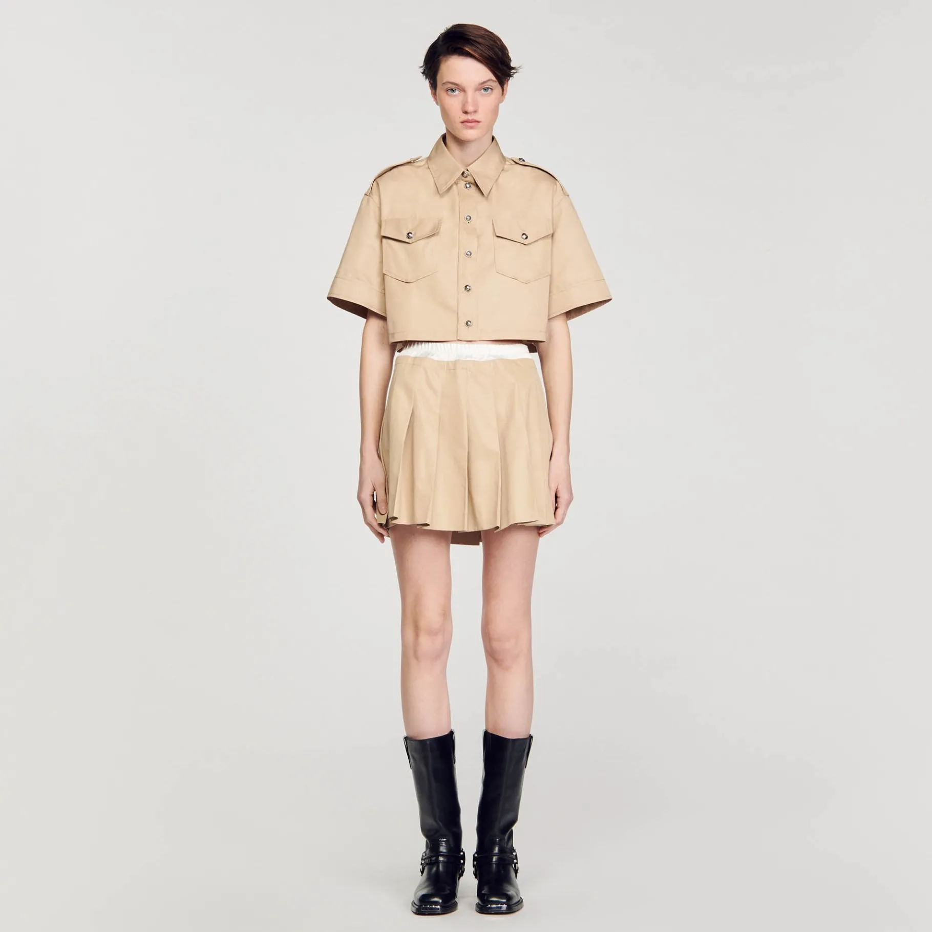 Online SANDRO Chemise Courte Officier Beige