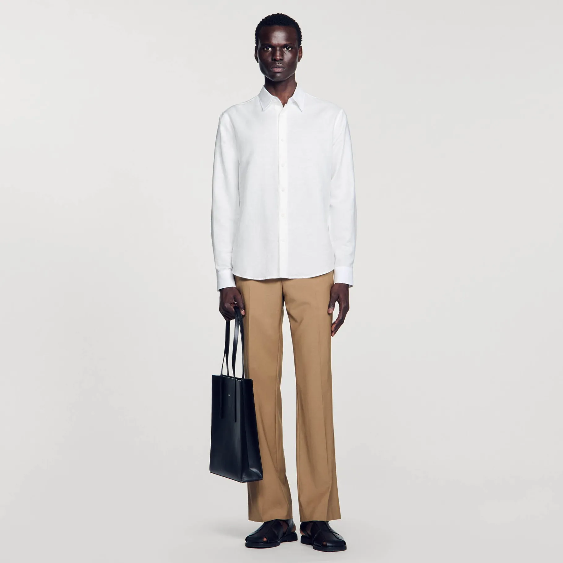 Online SANDRO Chemise En Coton Et Lin blanc