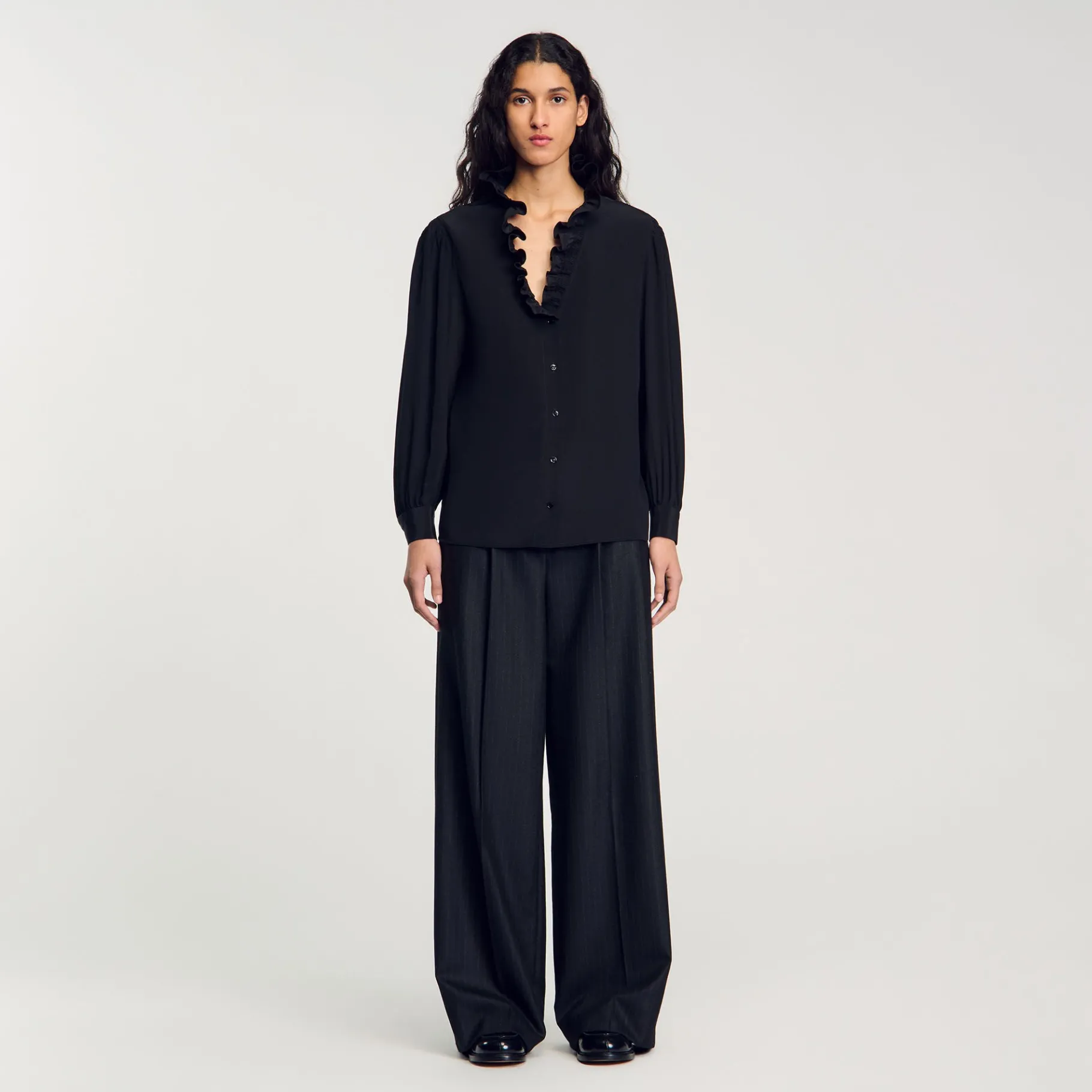 Hot SANDRO Chemise Fluide En Soie Noir