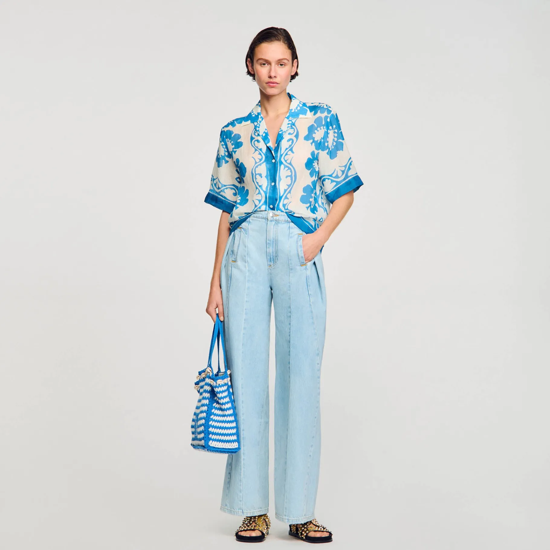 Flash Sale SANDRO Chemise Imprimée Bleu / Blanc