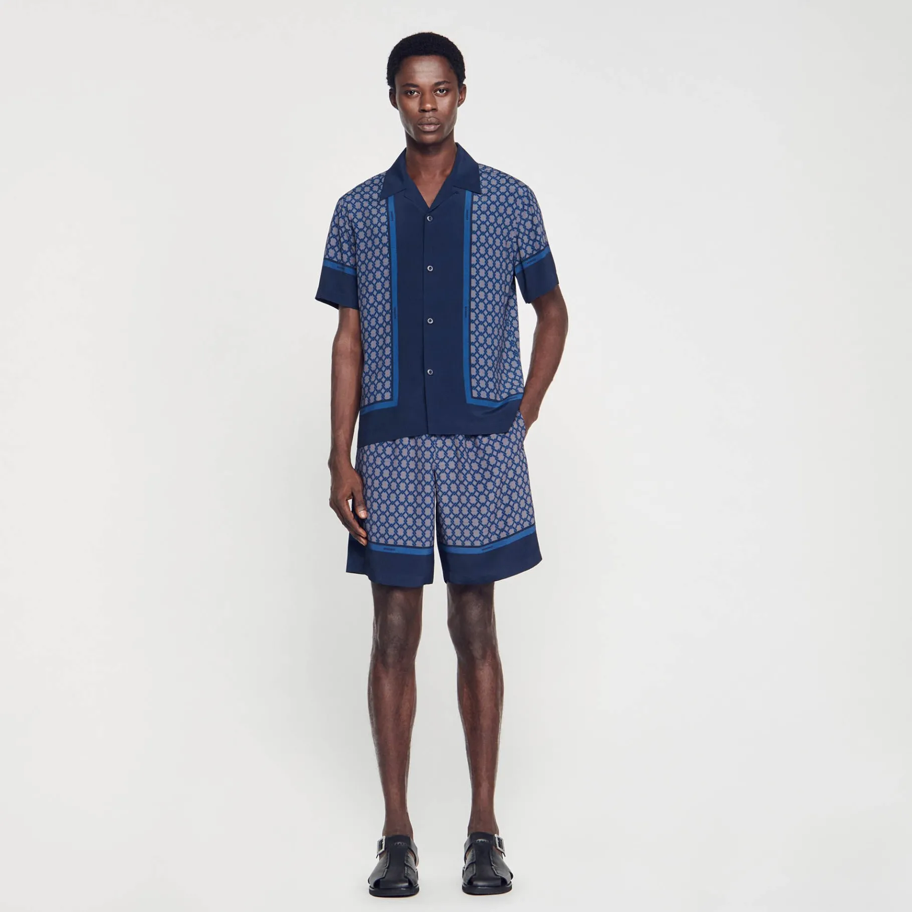 Best Sale SANDRO Chemise Imprimée à Manches Courtes Marine