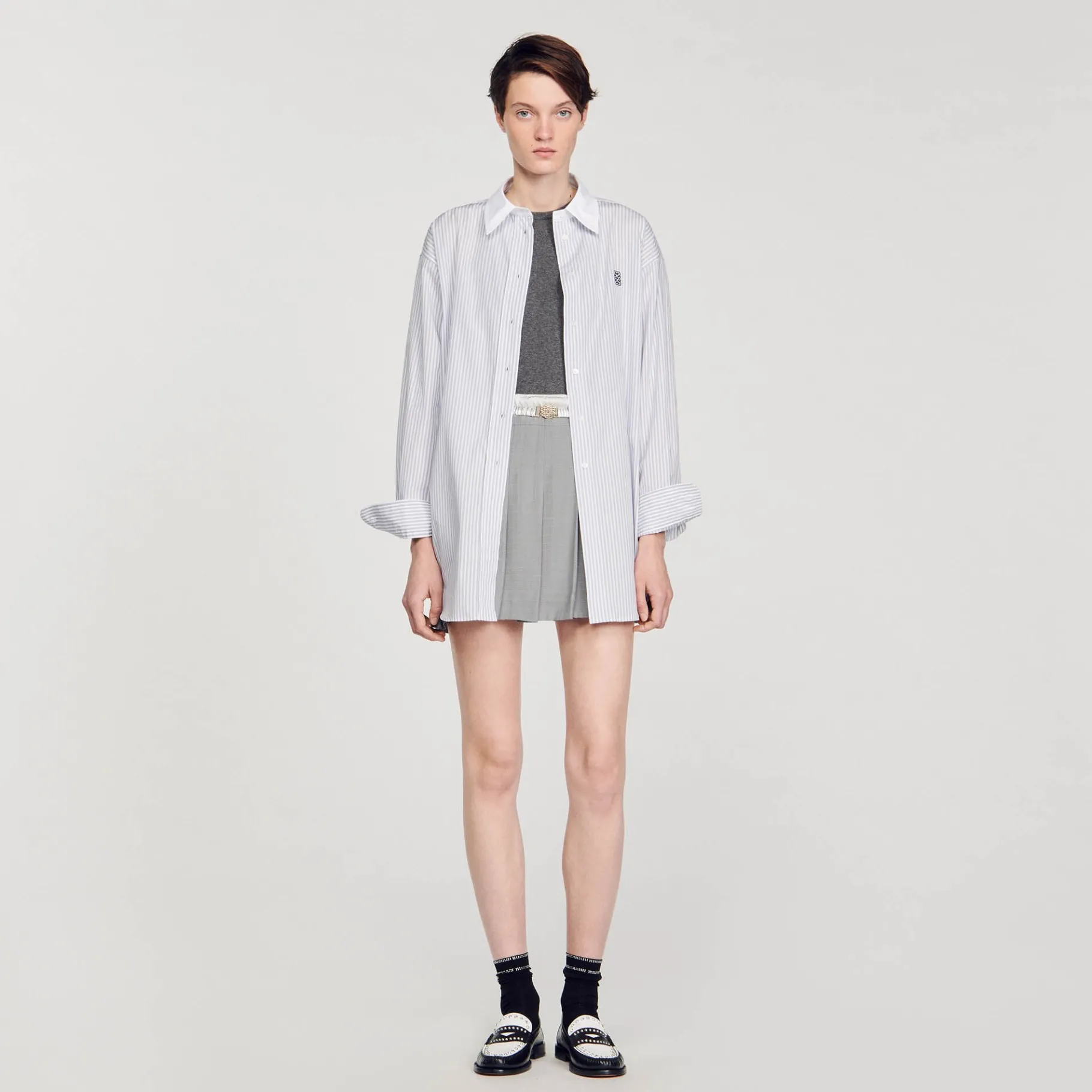 Best SANDRO Chemise Oversized à Rayures Gris / Blanc