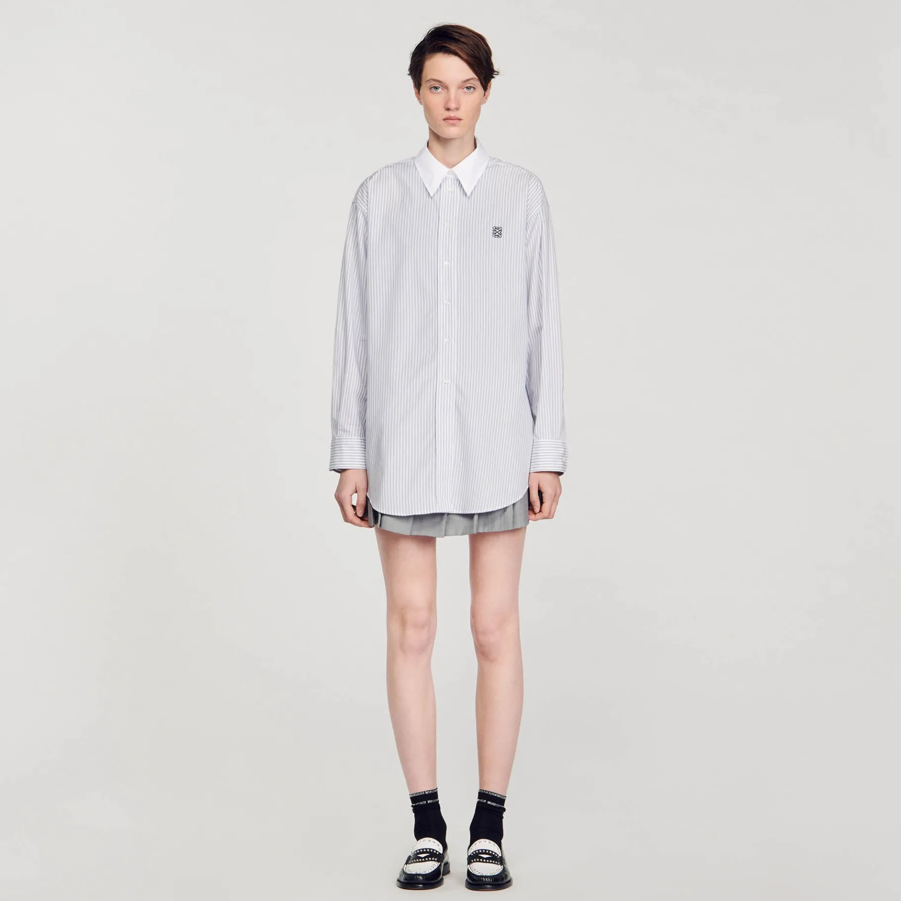 Best SANDRO Chemise Oversized à Rayures Gris / Blanc