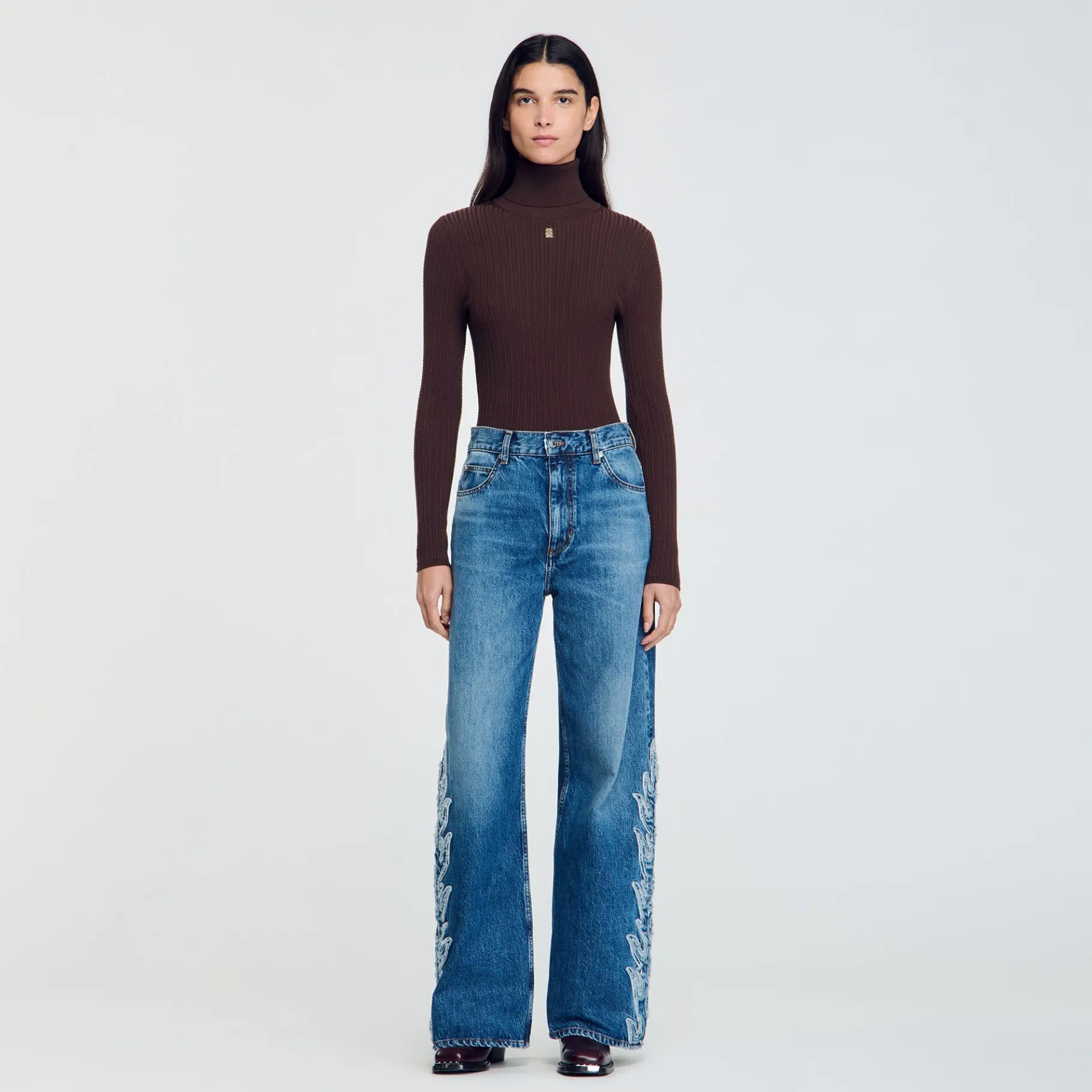 Fashion SANDRO Jean Flare Flammes Bleu jean clair