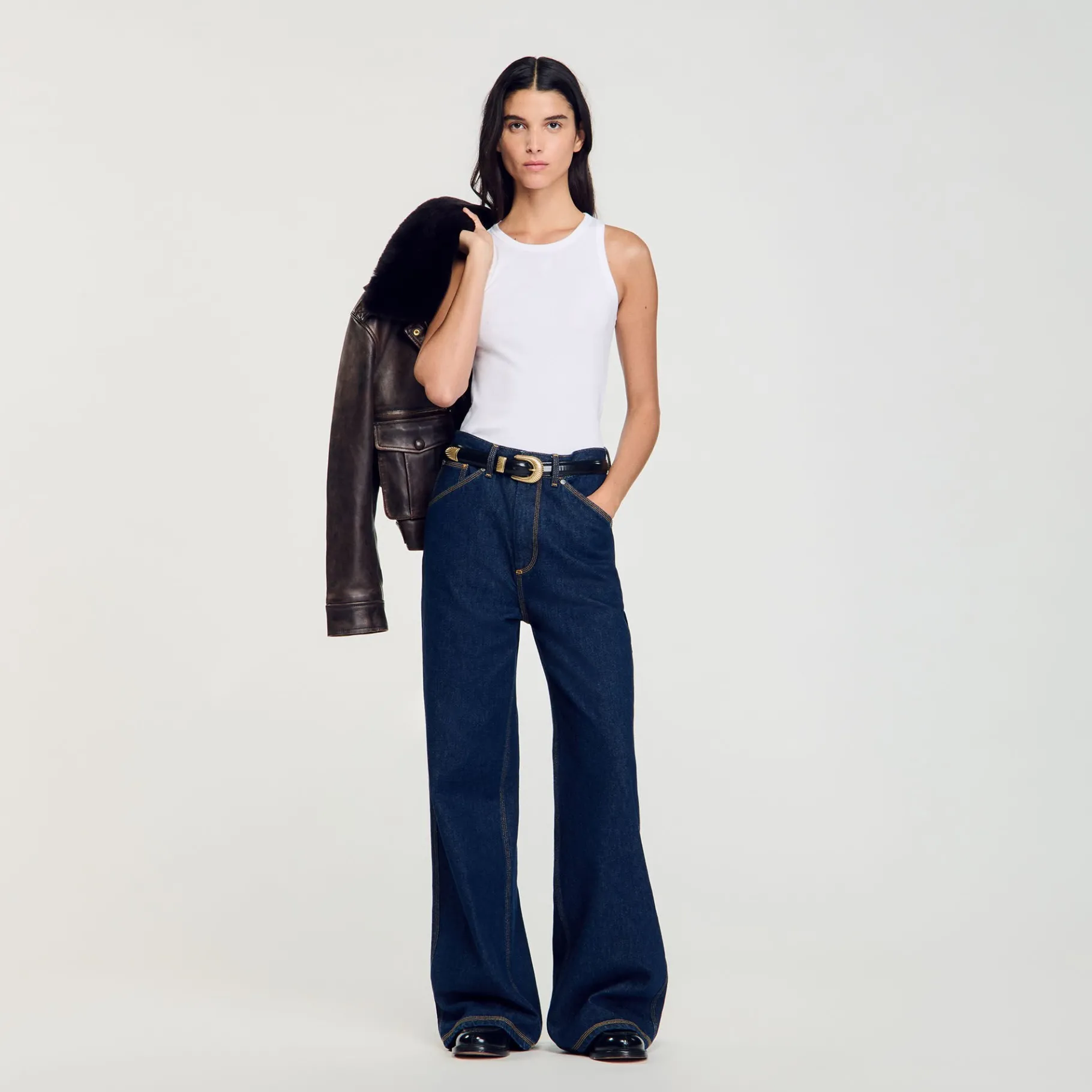 Clearance SANDRO Jean Large Flare Bleu jean