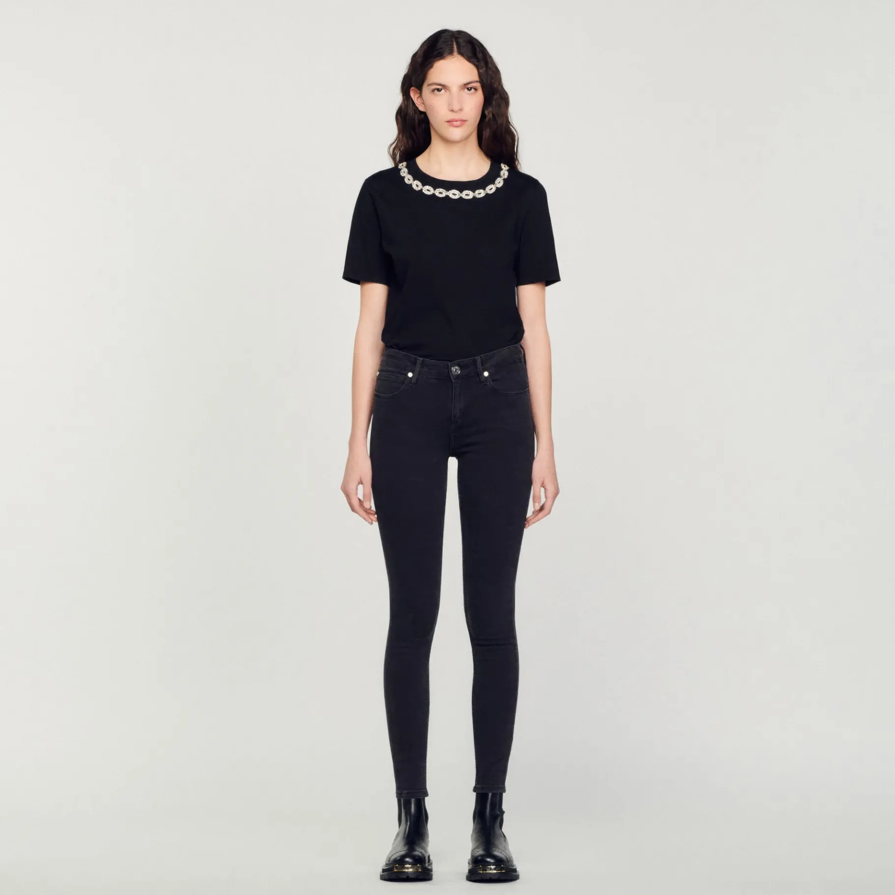 Clearance SANDRO Jean Slim Taille Normale Noir