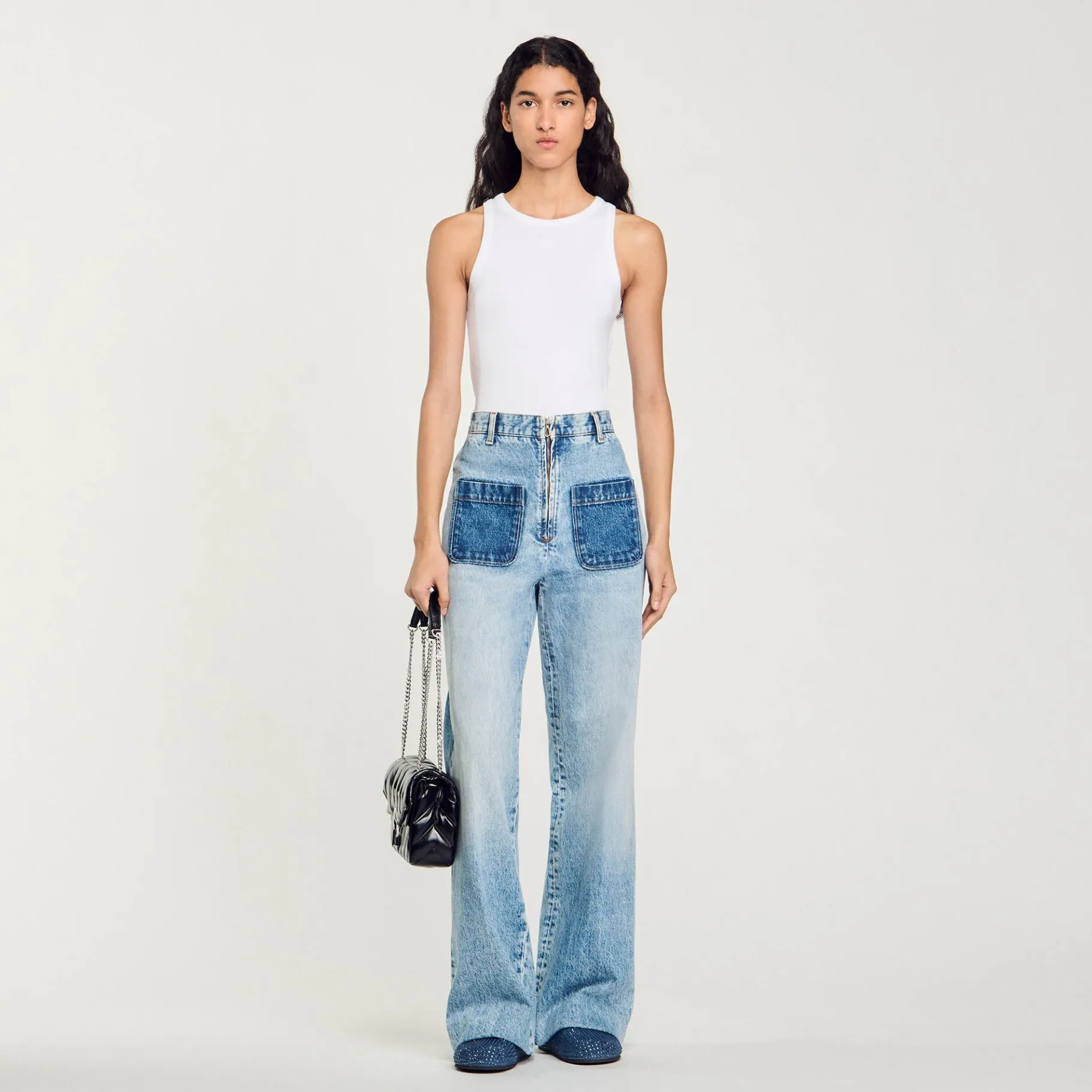 Online SANDRO Jean Taille Haute Bleu jean clair