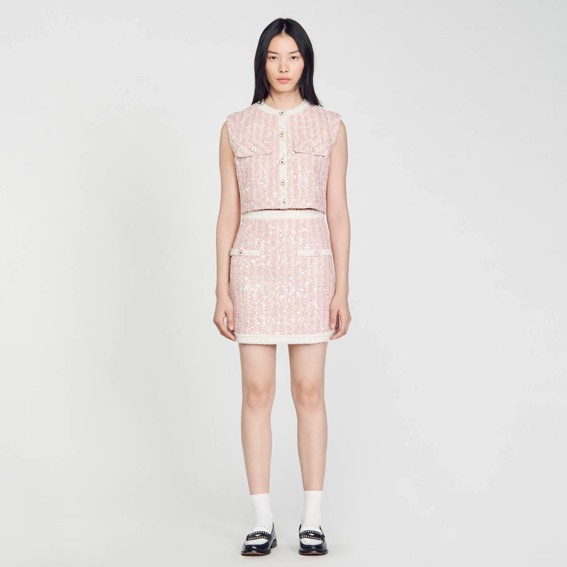 Discount SANDRO Jupe Courte En Tweed Rose