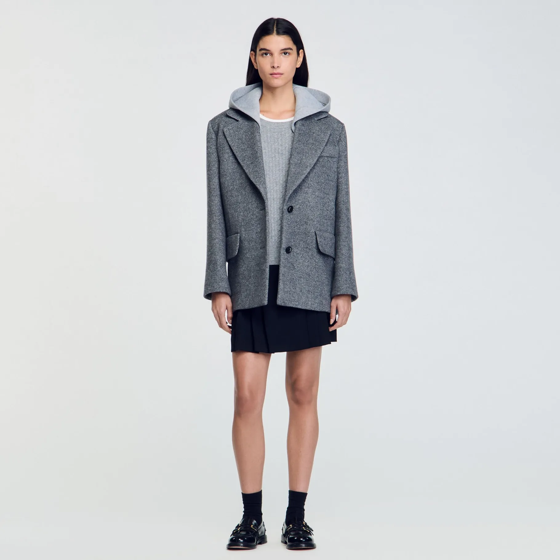 Store SANDRO Manteau à Capuche Amovible Gris