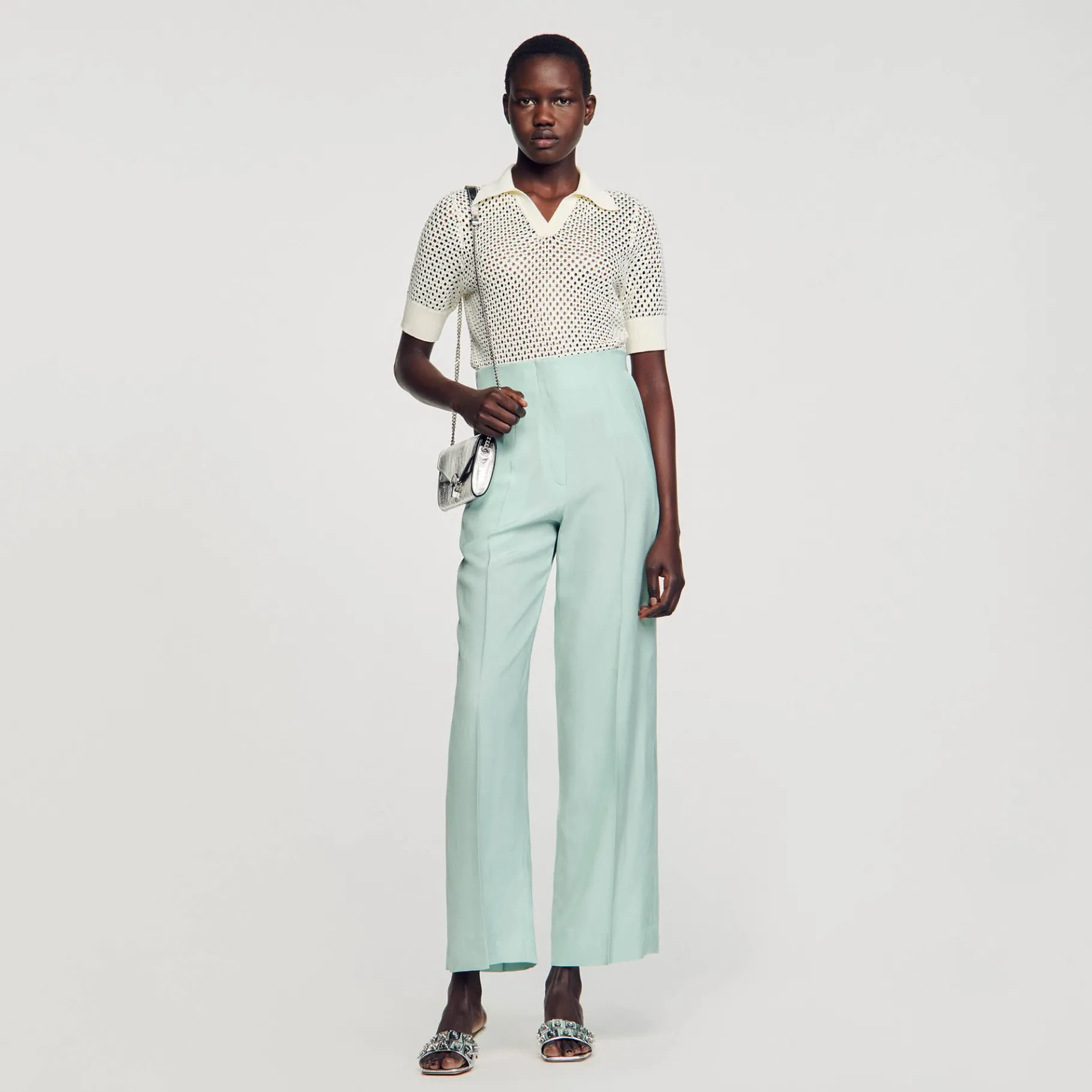 Best Sale SANDRO Pantalon De Costume Large Vert D'Eau