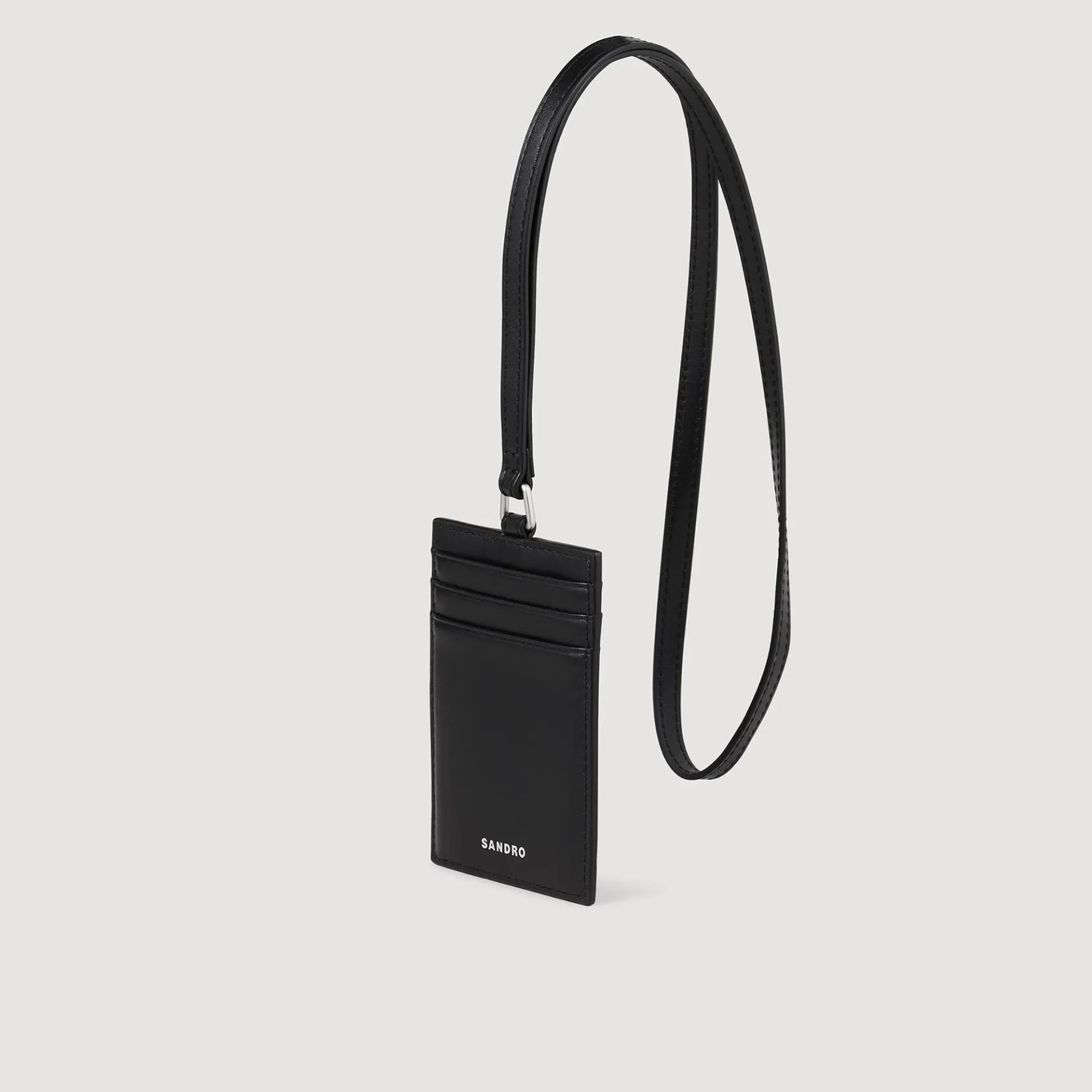 Sale SANDRO Porte-cartes à Cordon En Cuir Noir