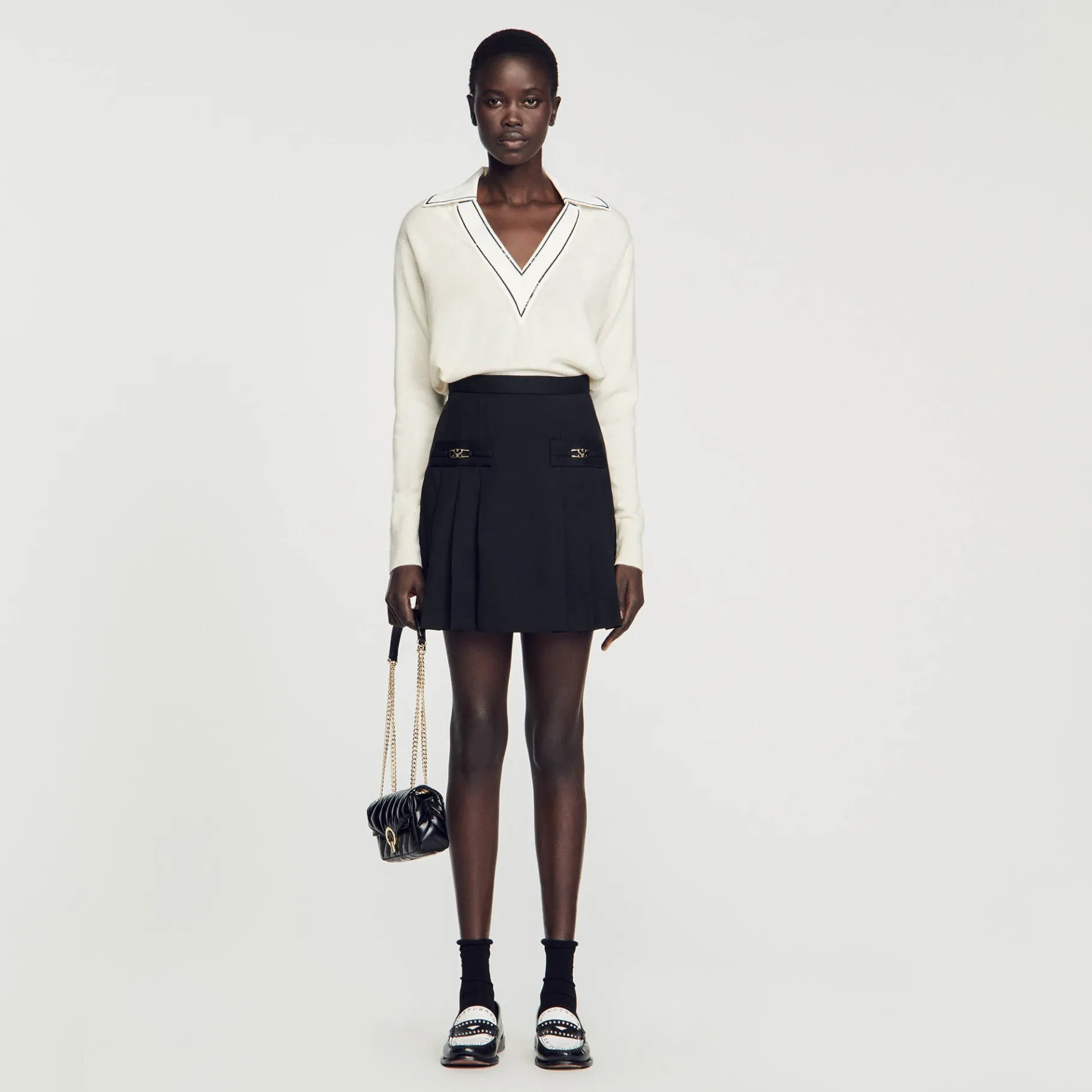 Fashion SANDRO Pull à Col Polo Ecru