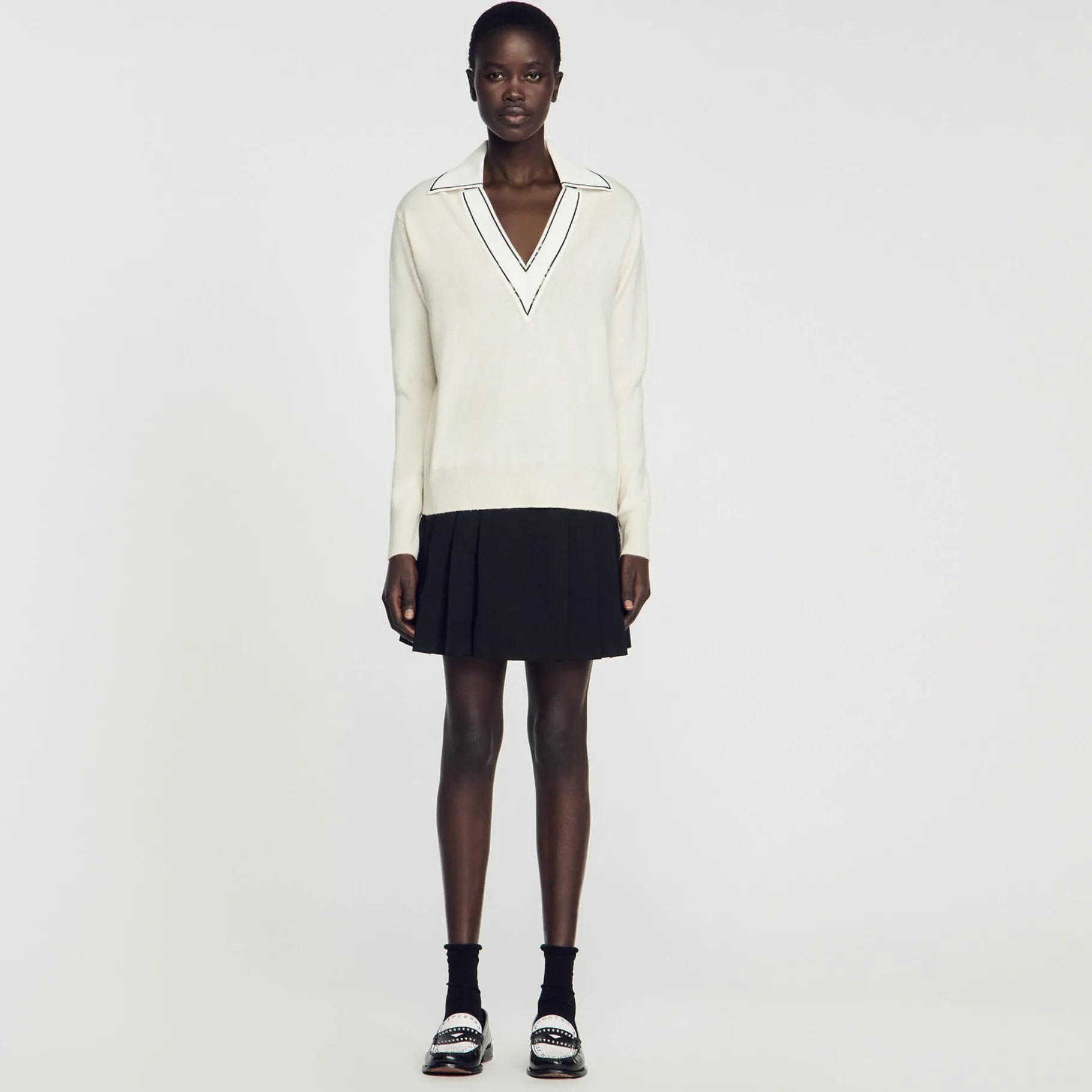Fashion SANDRO Pull à Col Polo Ecru
