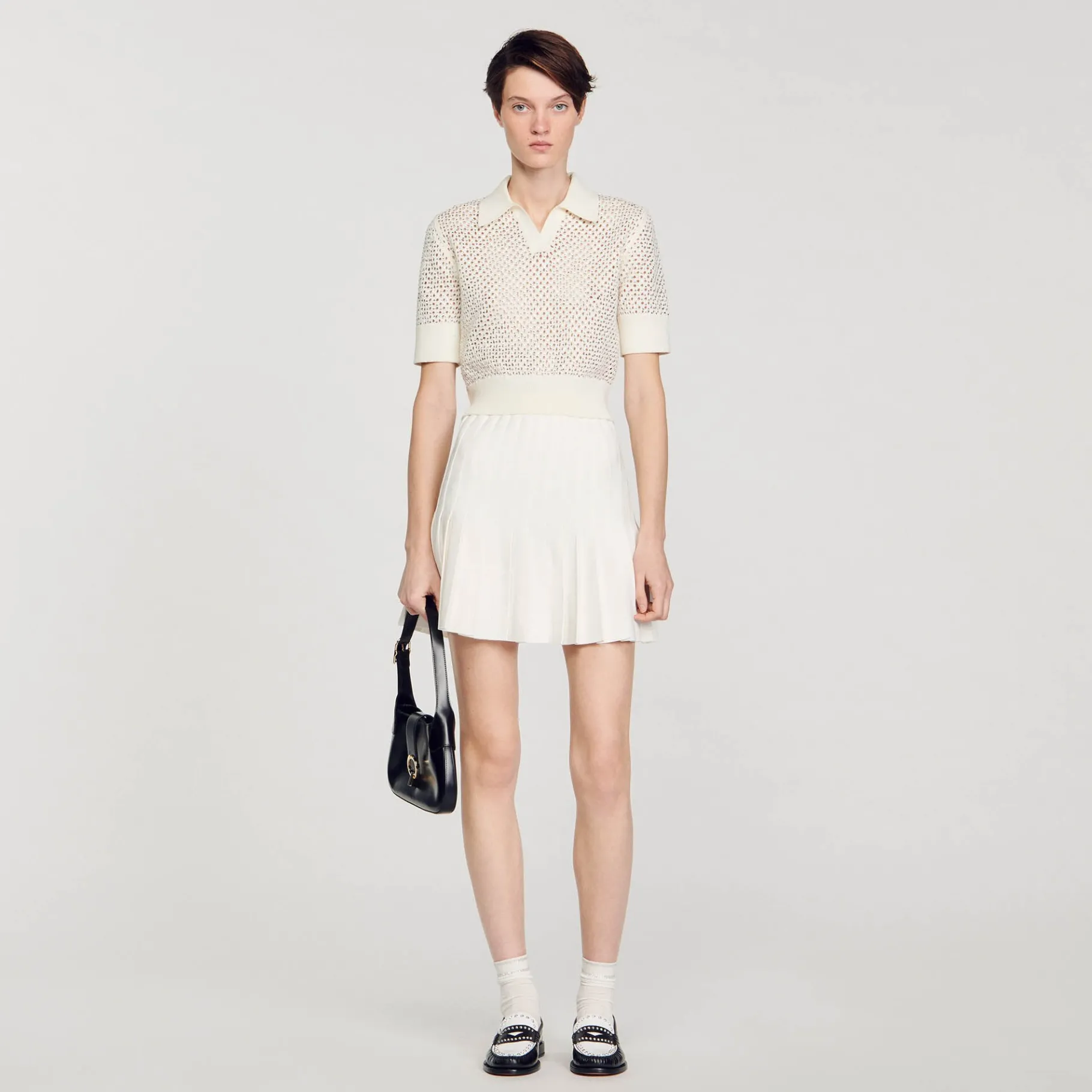Discount SANDRO Pull Col Polo En Maille Ecru
