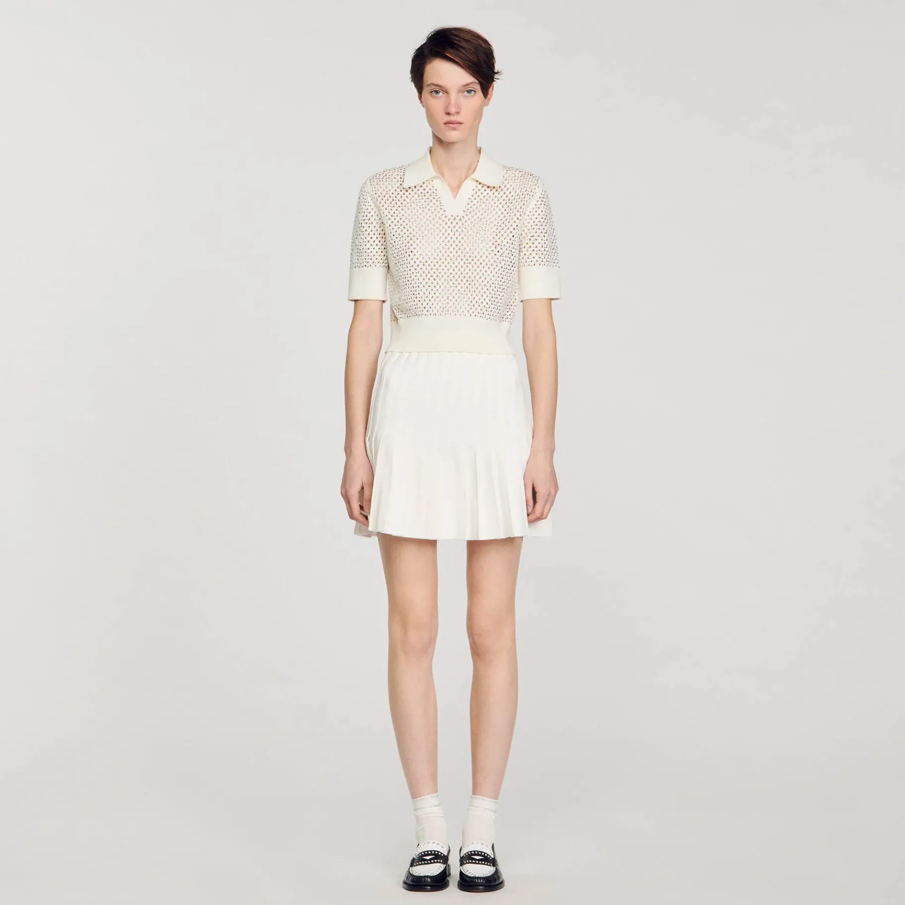Discount SANDRO Pull Col Polo En Maille Ecru