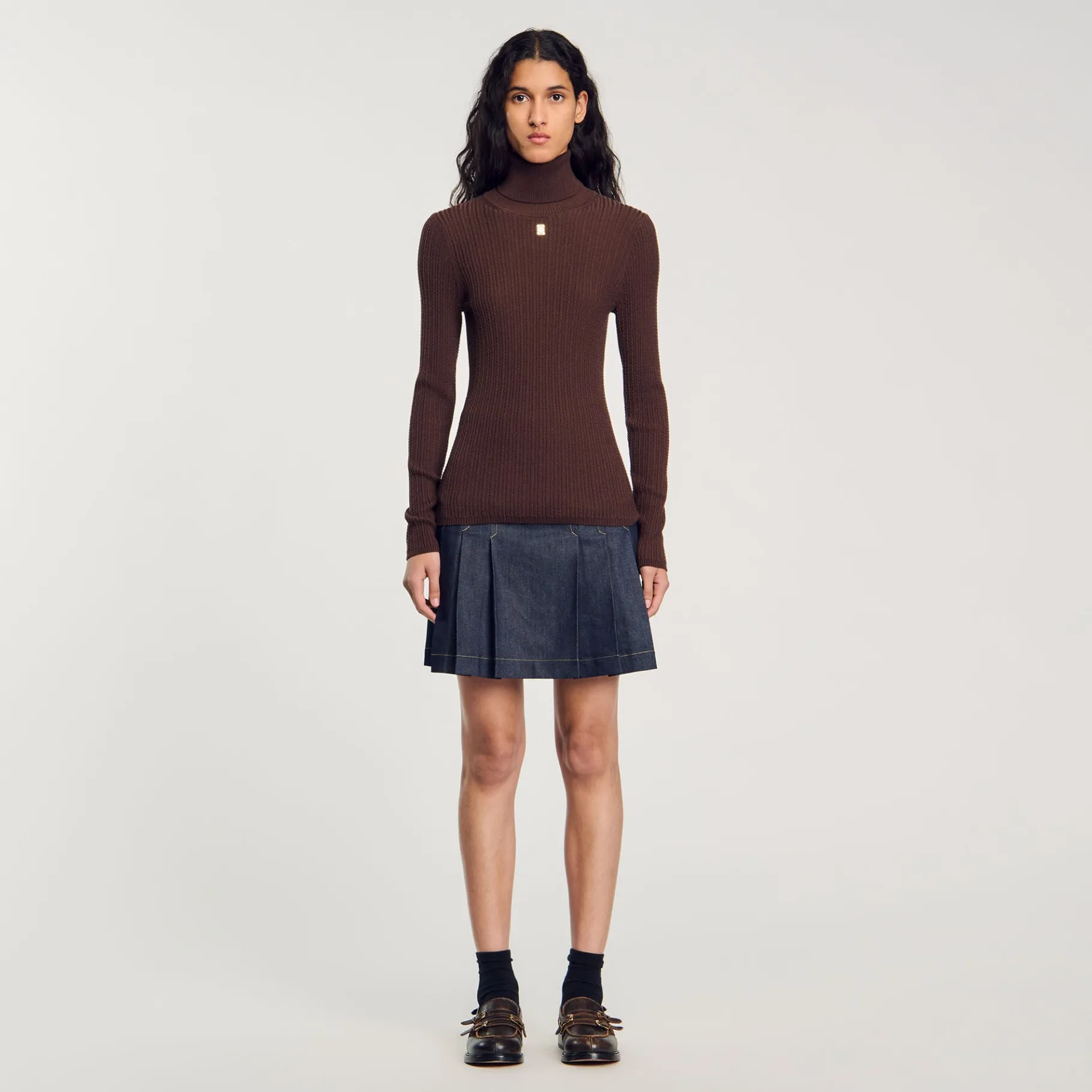 Cheap SANDRO Pull Col Roulé Marron