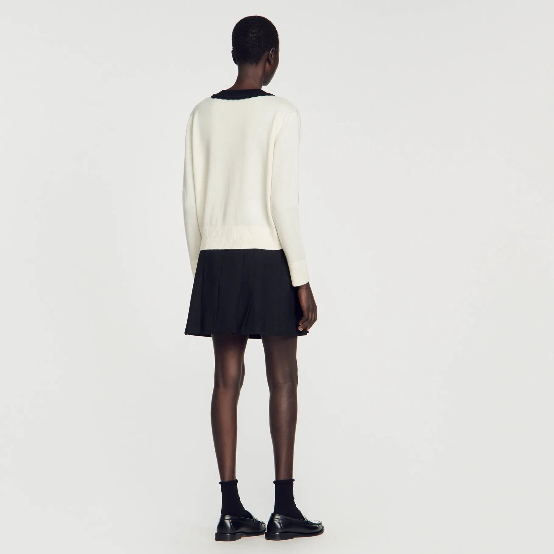 Hot SANDRO Pull Col V Bicolore En Laine Ecru