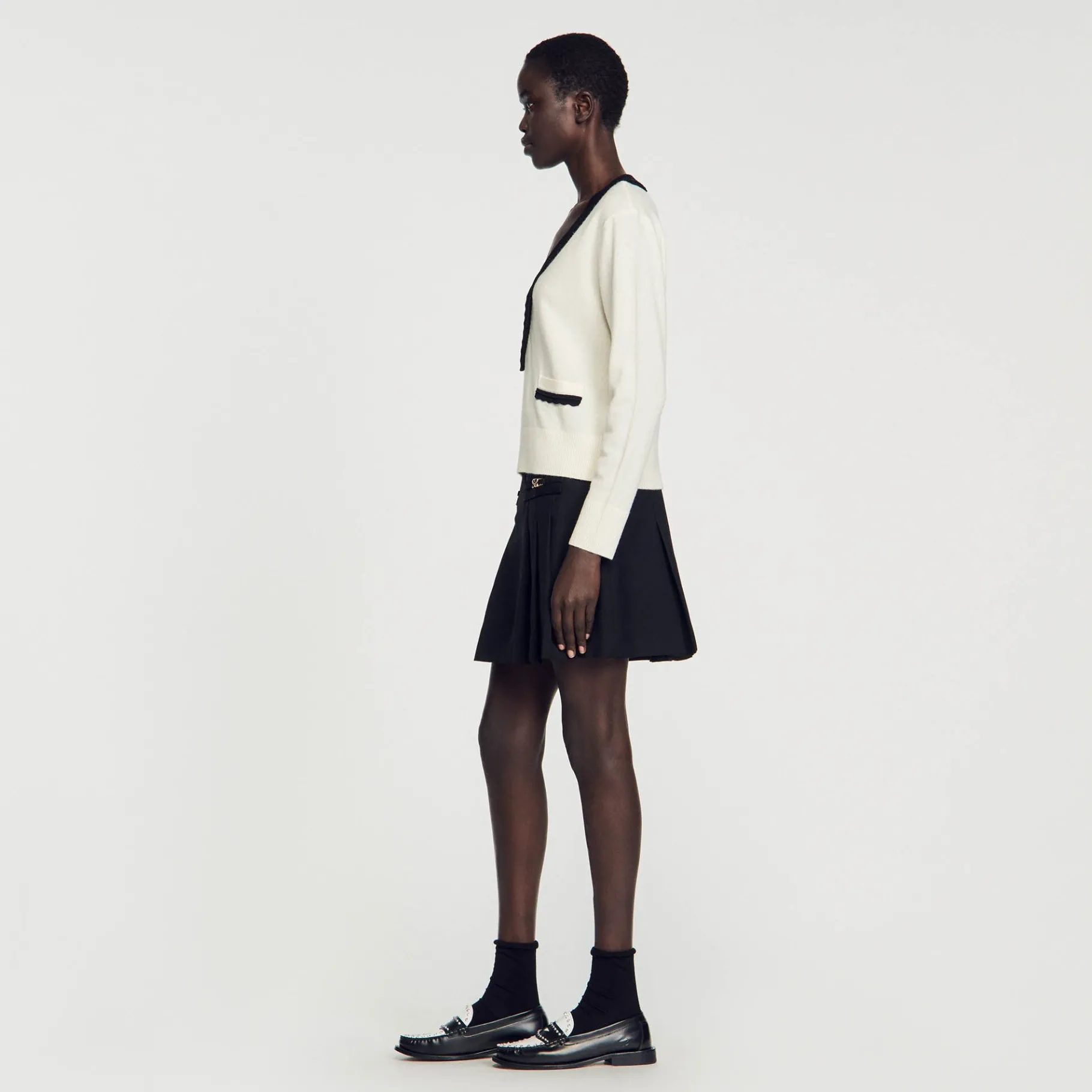 Hot SANDRO Pull Col V Bicolore En Laine Ecru