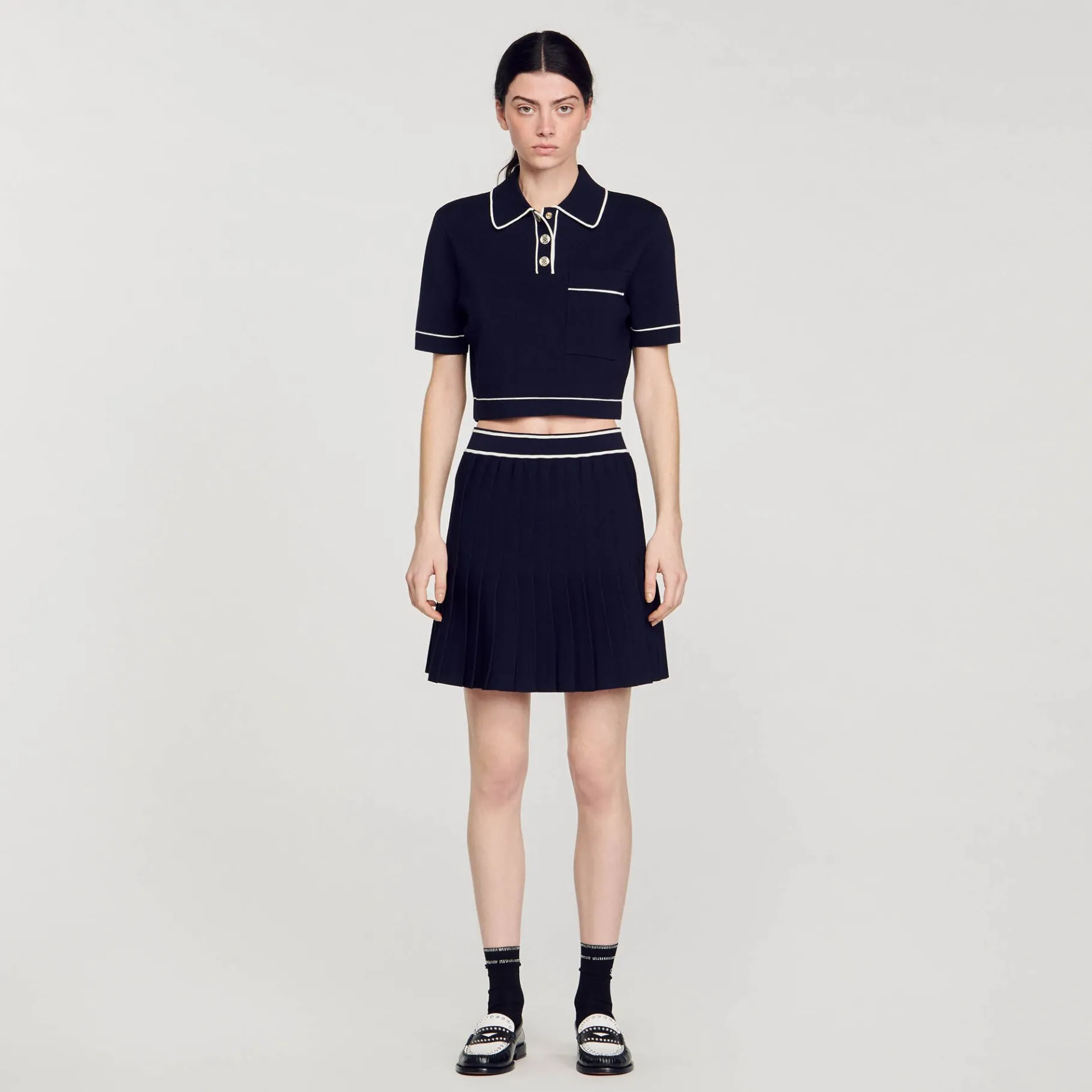 Best Sale SANDRO Pull Court Col Polo Bleu marine