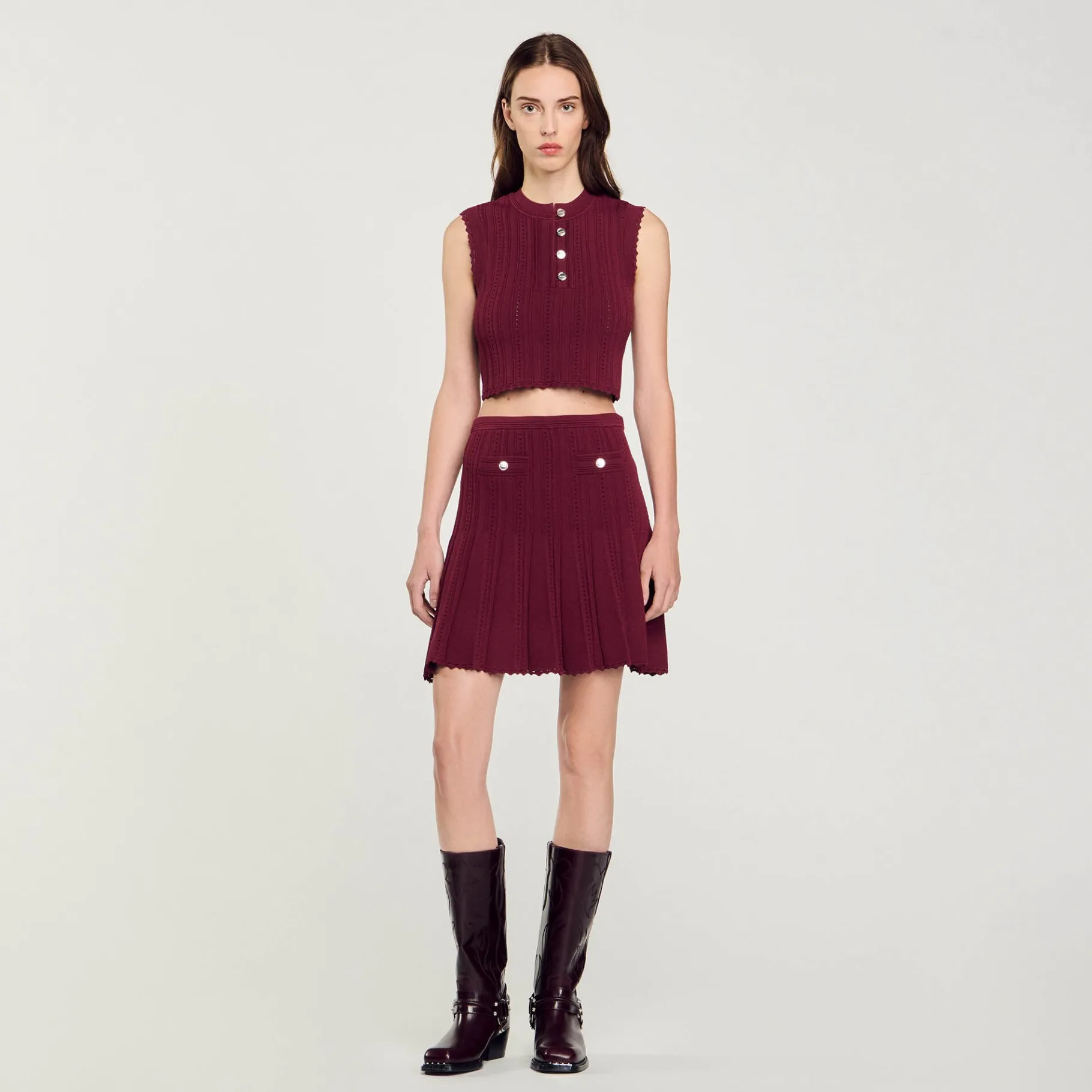 Cheap SANDRO Pull Court Sans Manches Bordeaux