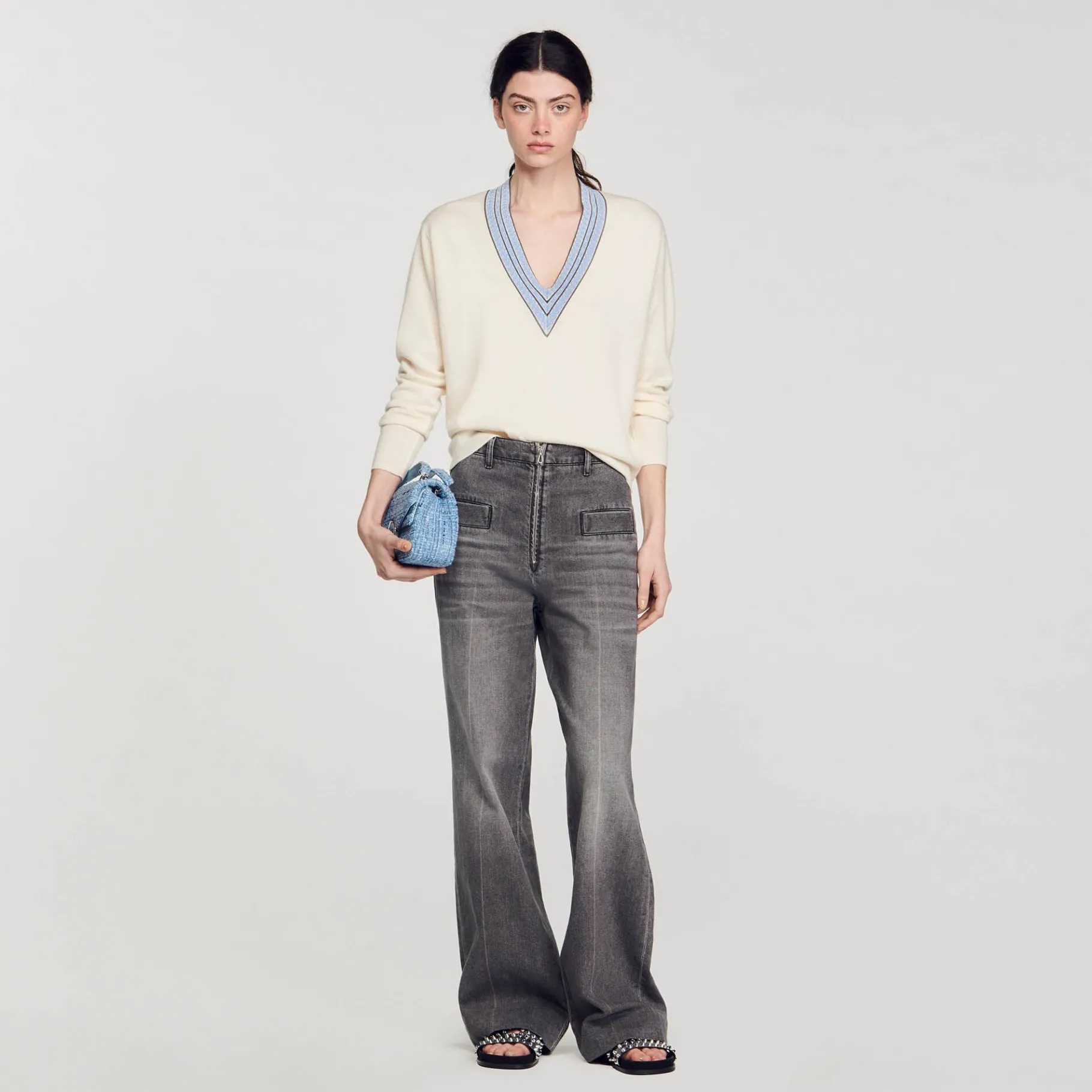Clearance SANDRO Pull En Laine Et Cachemire Ecru