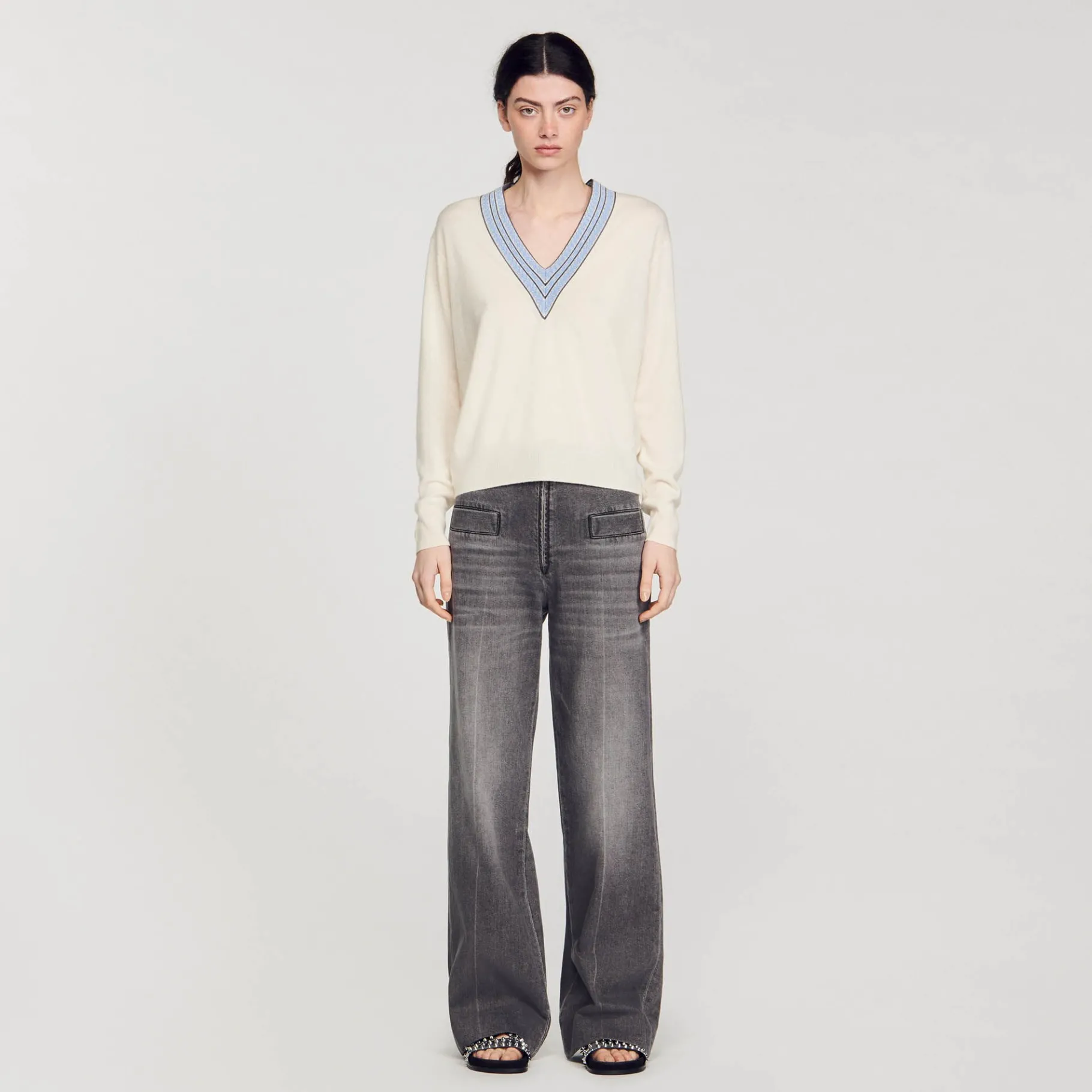 Clearance SANDRO Pull En Laine Et Cachemire Ecru