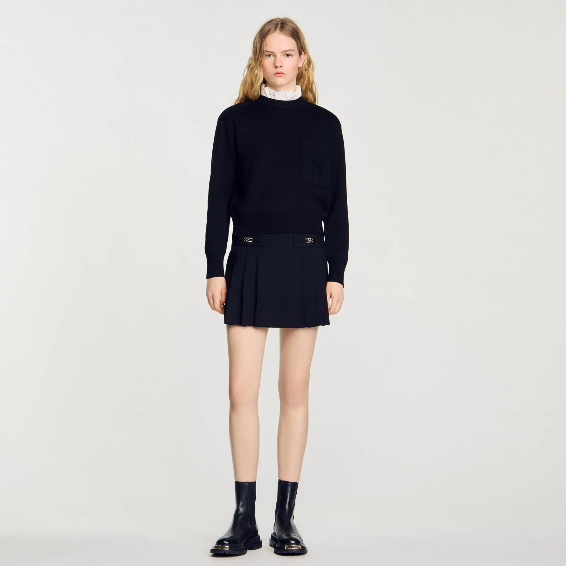 Clearance SANDRO Pull En Maille Col Montant Noir