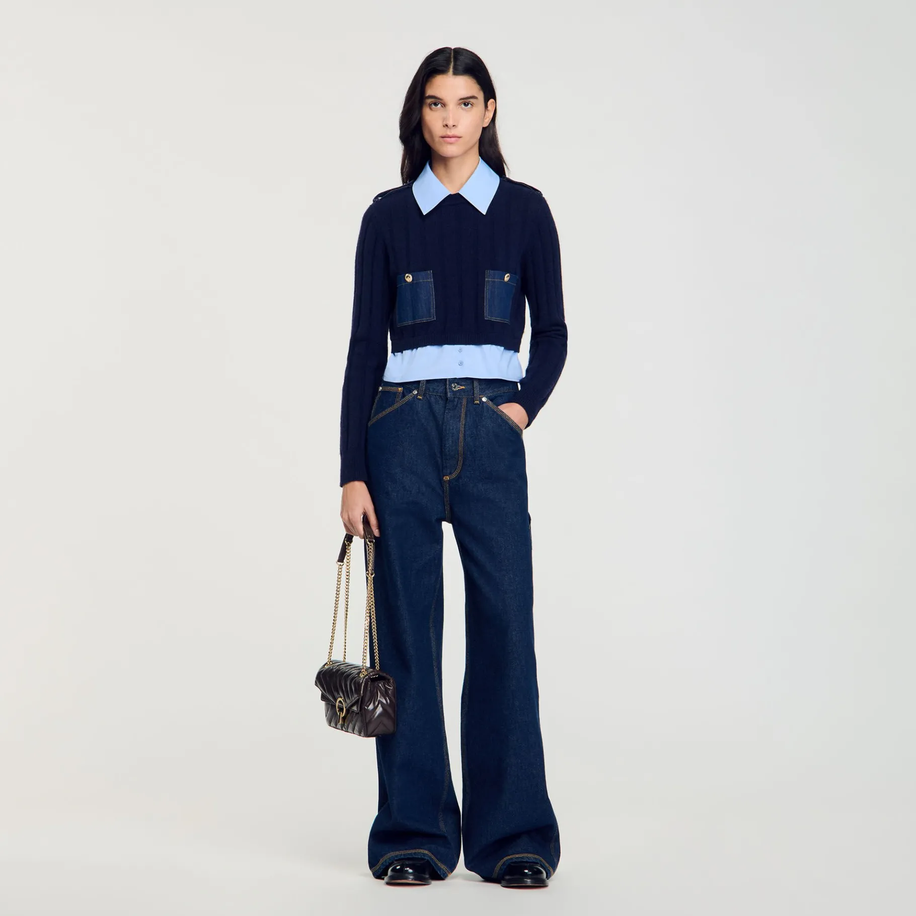 Shop SANDRO Pull Trompe L'œil Marine