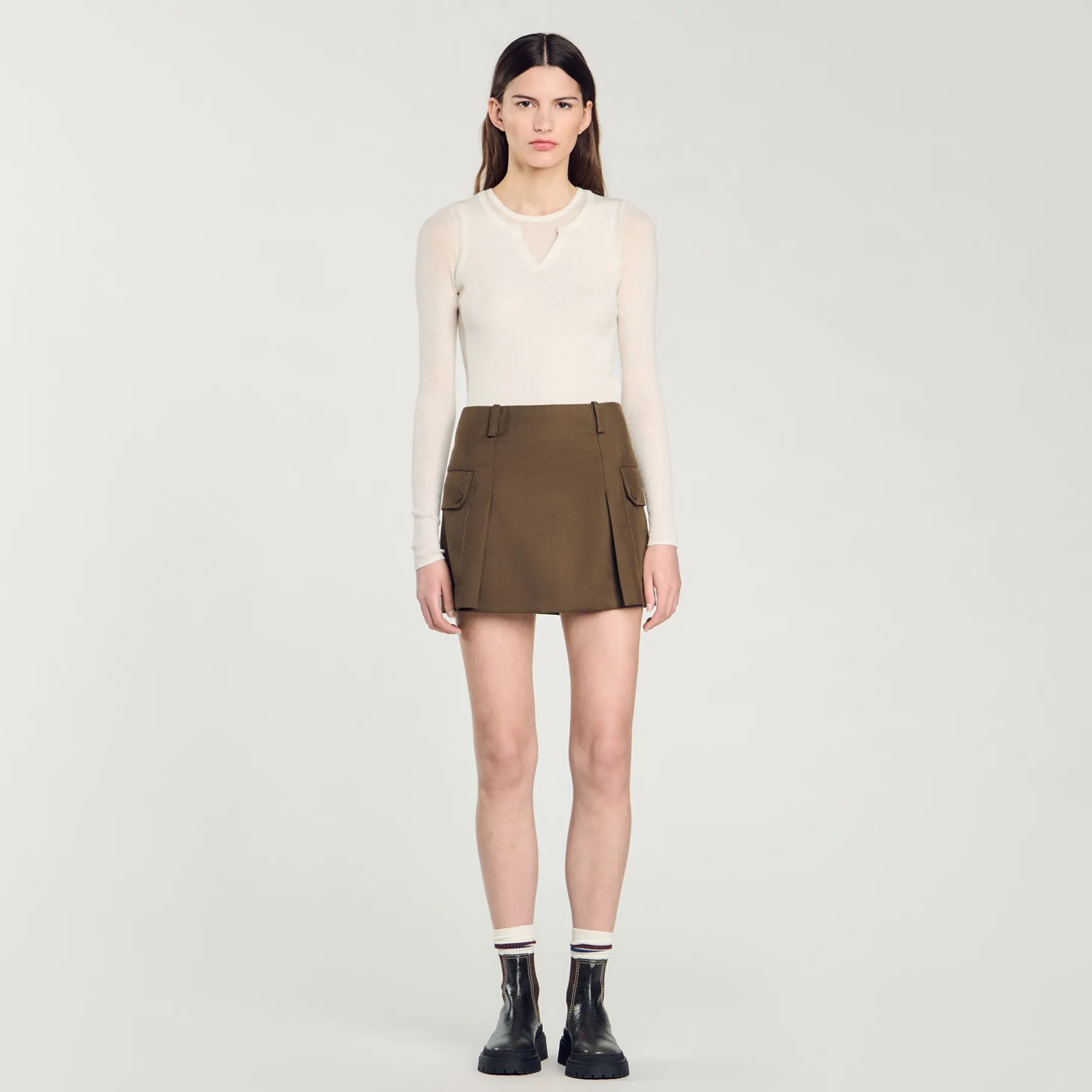 Cheap SANDRO Pull Trompe L'œil En Laine Ecru