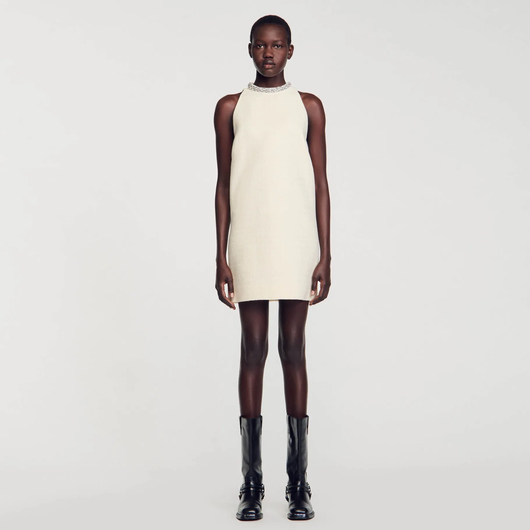 Sale SANDRO Robe à Col Bijoux Ecru